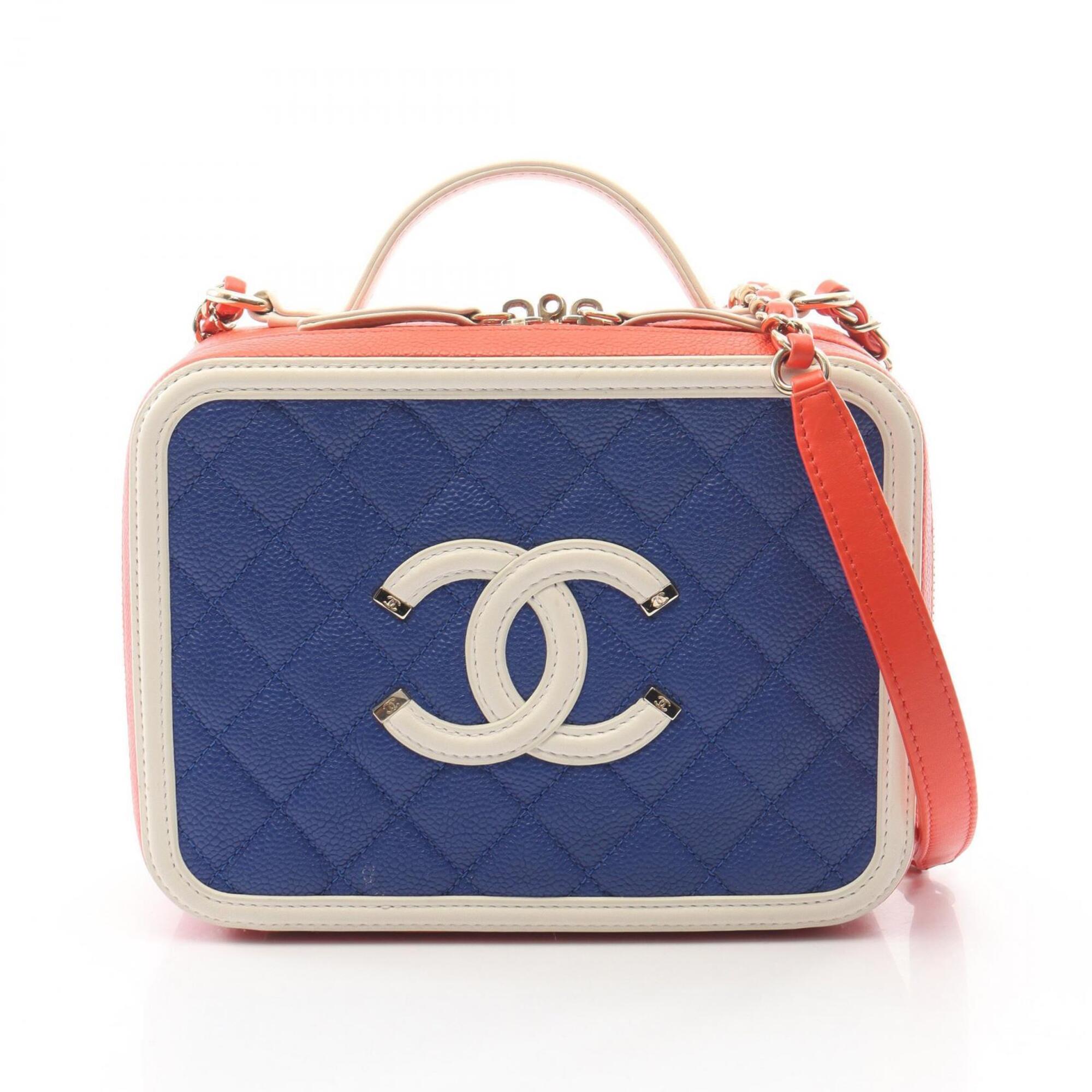 Chanel Blue Red Color White Grained Calfskin Handbag Shoulder Bag Vanity Bag (Pre-Owned)