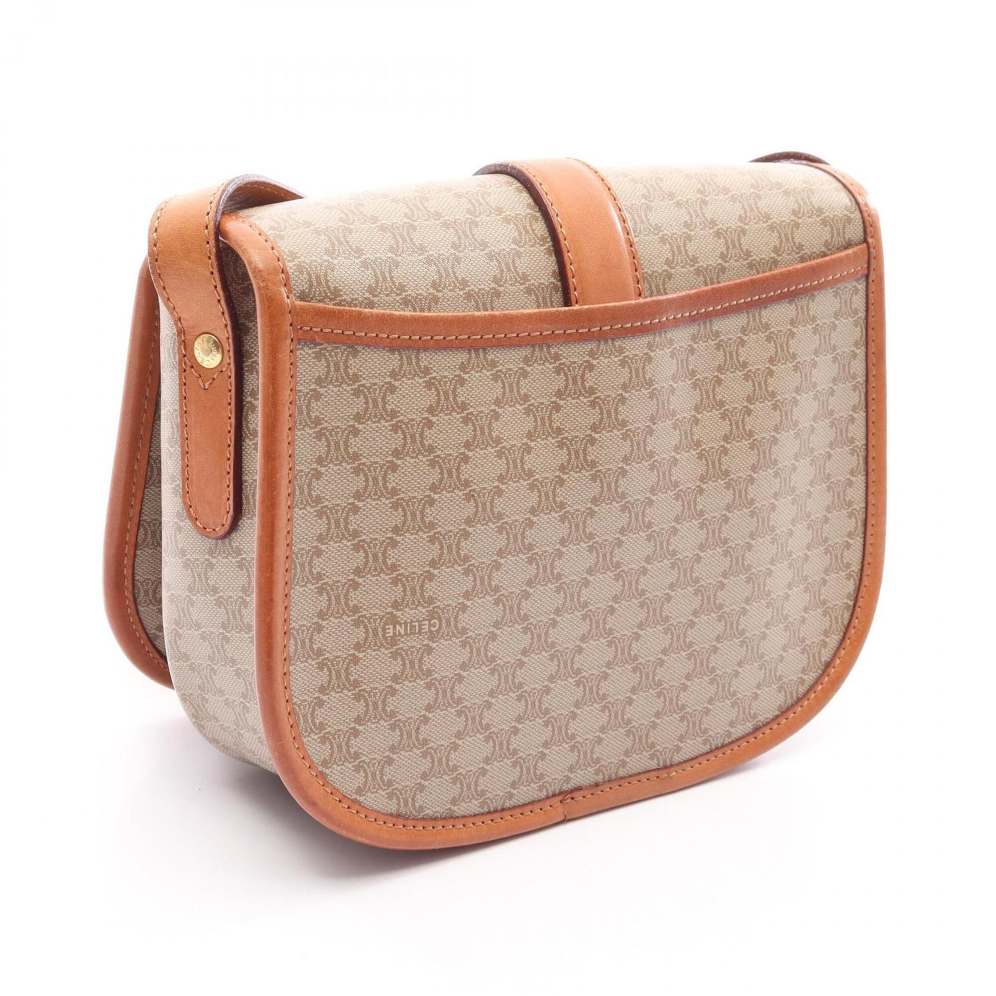 Celine Macadam Beige Brown Coated Canvas Handbag Shoulder Bag (Pre-Owned)