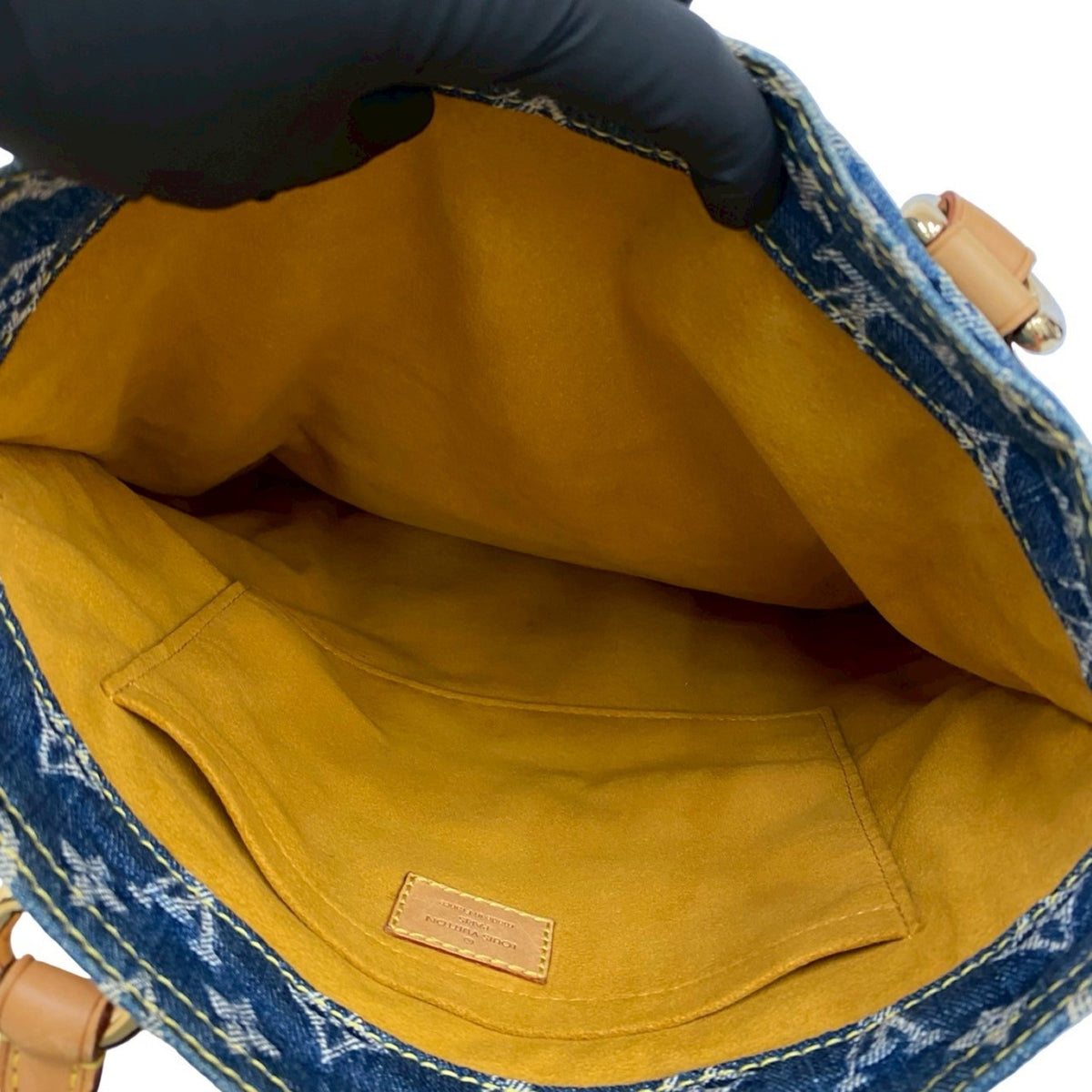 Louis Vuitton Beige Blue Denim Leather Handbag Tote Bag (Pre-Owned)