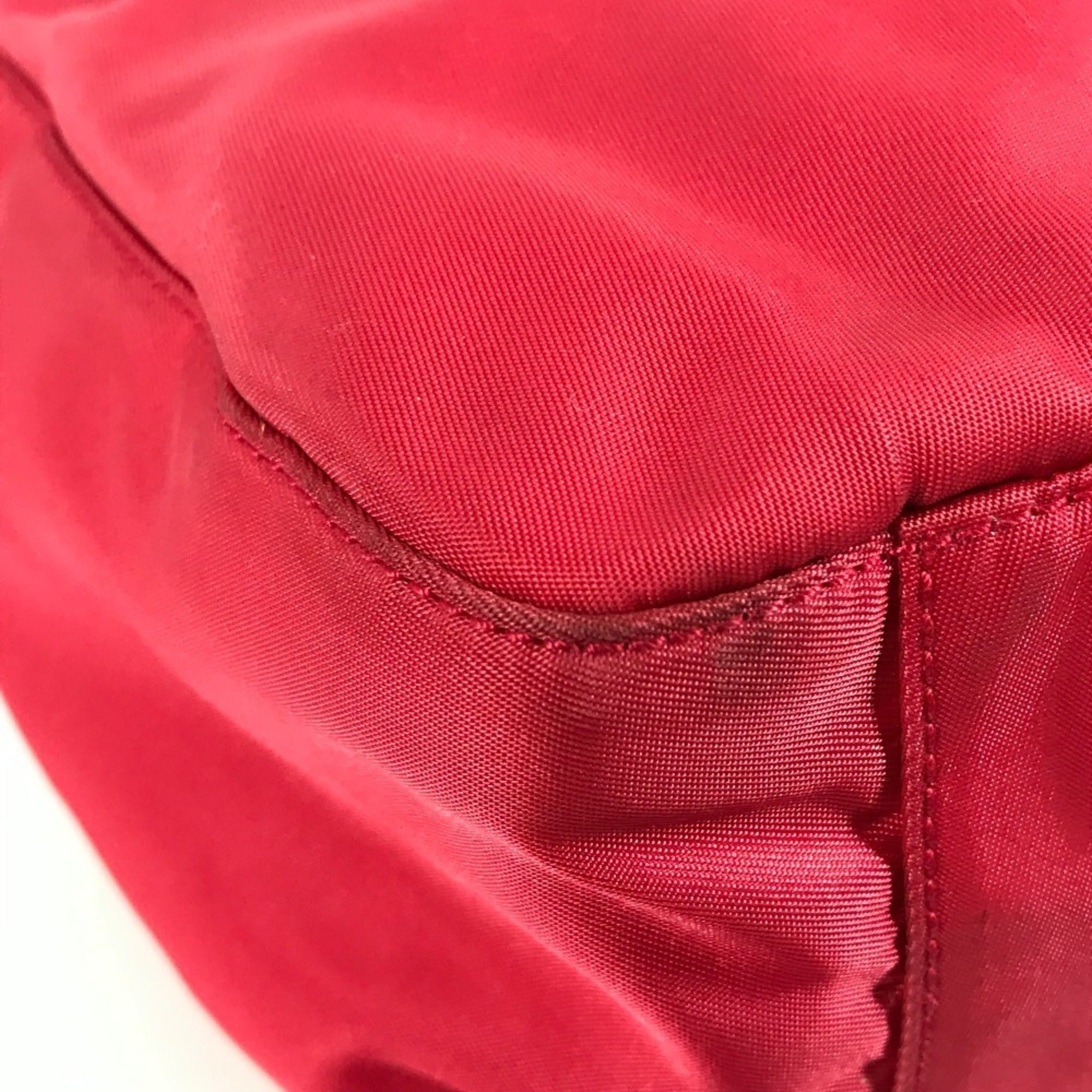Prada Red Color Nylon Handbag Shoulder Bag (Pre-Owned)
