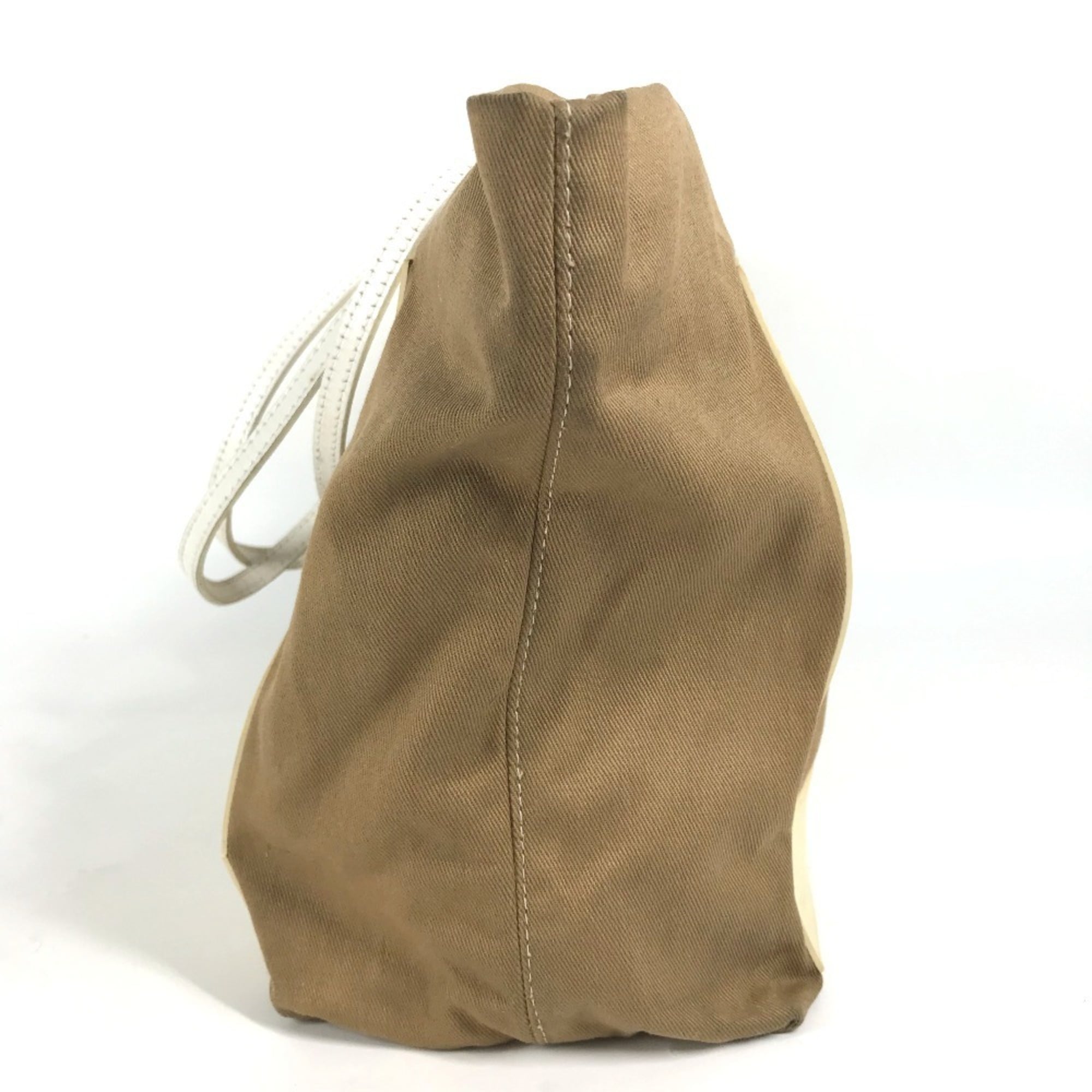 Fendi Beige White Canvas Rubber Shoulder Bag Tote Bag (Pre-Owned)