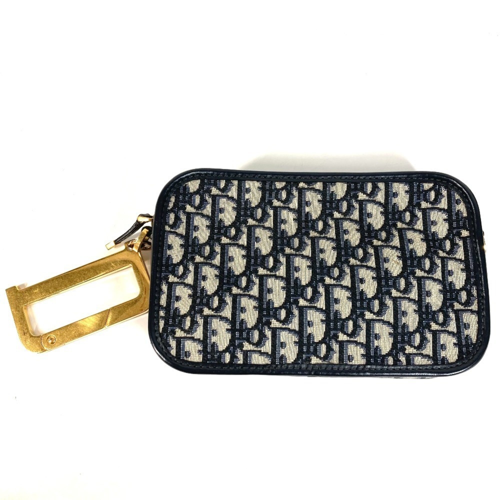 Christian Dior Navy Leather Canvas Clutch Bag Handbag Pouch (Pre-Owned)