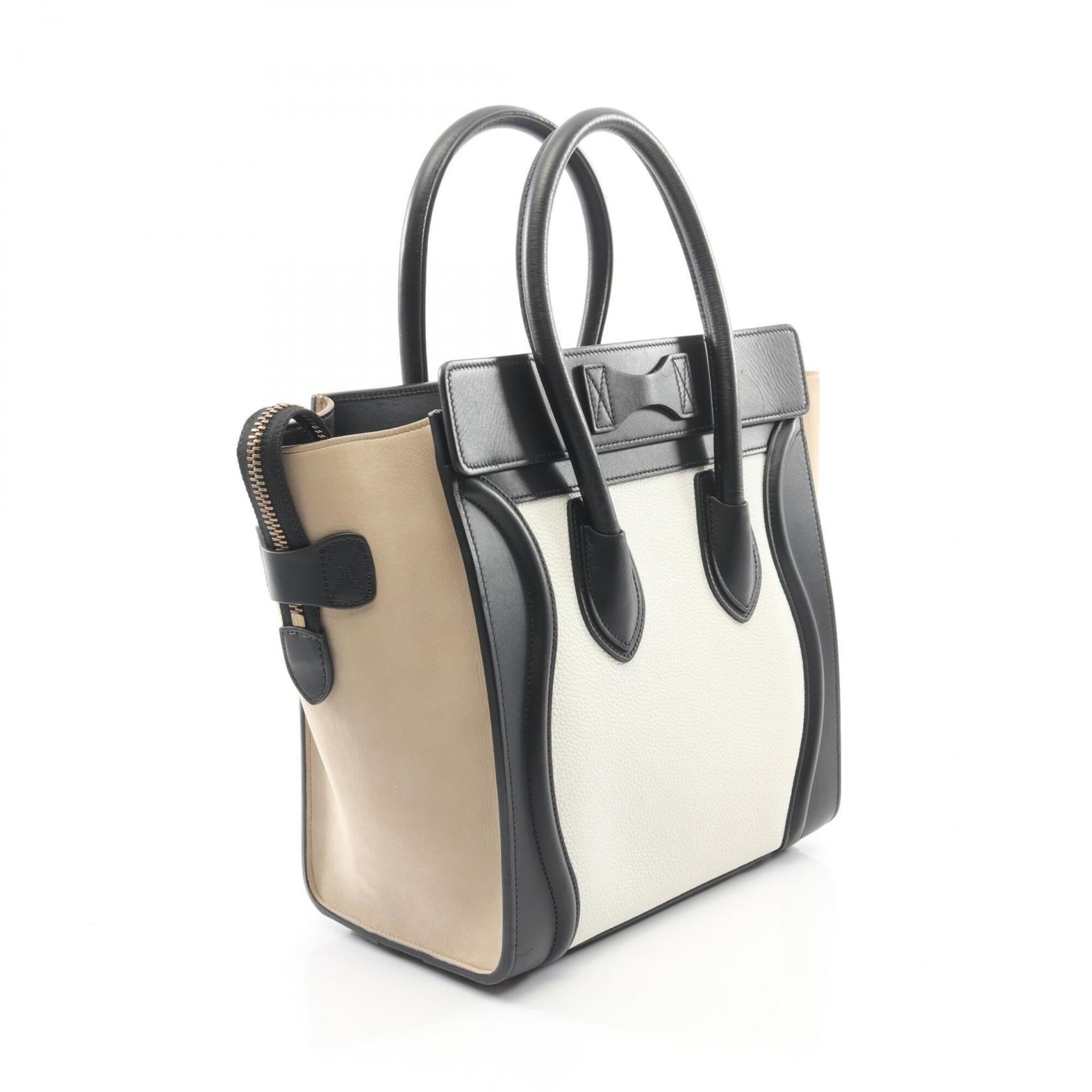 Celine Beige Black White Leather Handbag Tote Bag (Pre-Owned)
