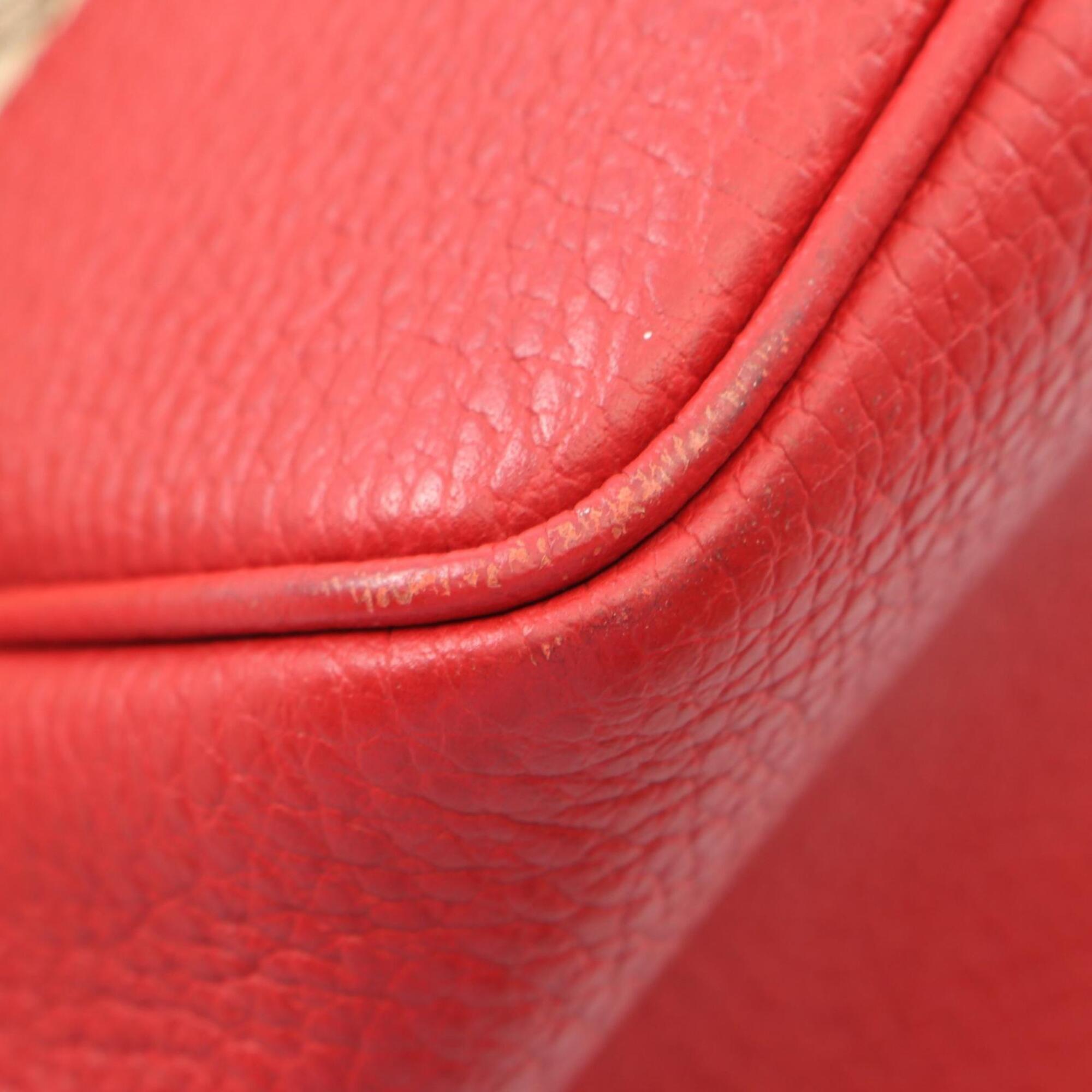 Gucci Beige Red Color Canvas Leather Handbag Tote Bag (Pre-Owned)