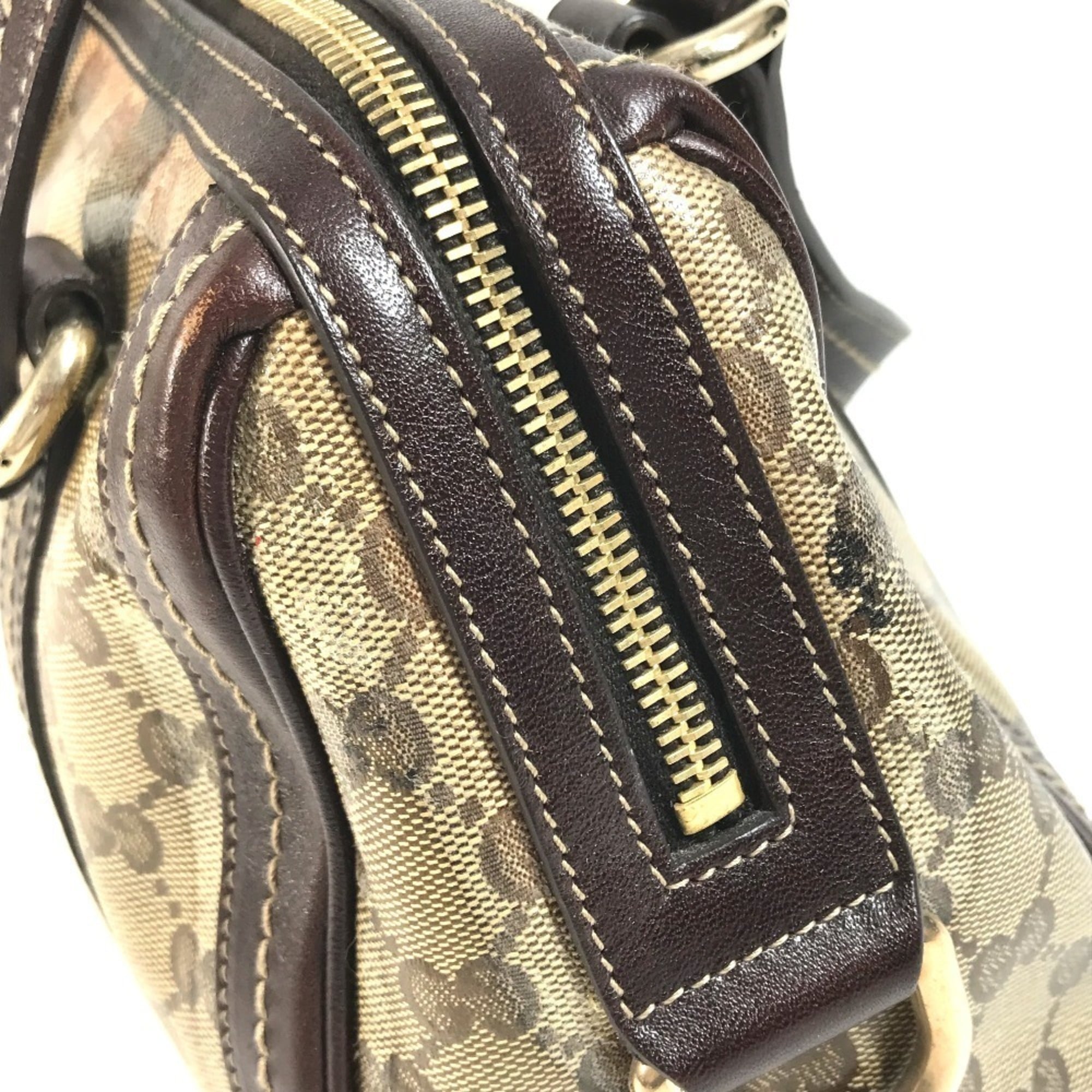 Gucci Hysteria Beige Dark Brown Leather Coated Canvas Boston Bag Handbag (Pre-Owned)