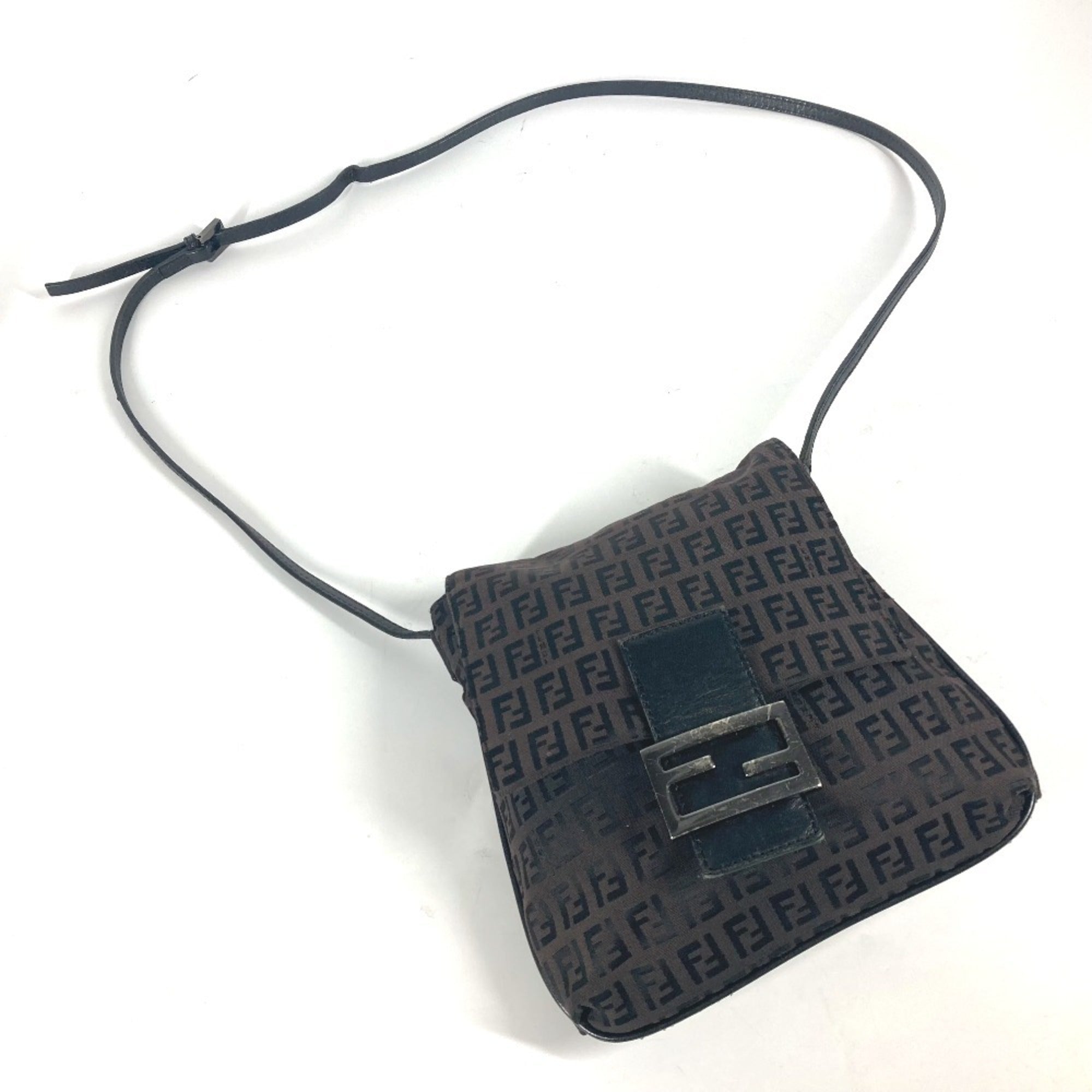 Fendi Zucchino Brown Leather Canvas Pochette Shoulder Bag (Pre-Owned)