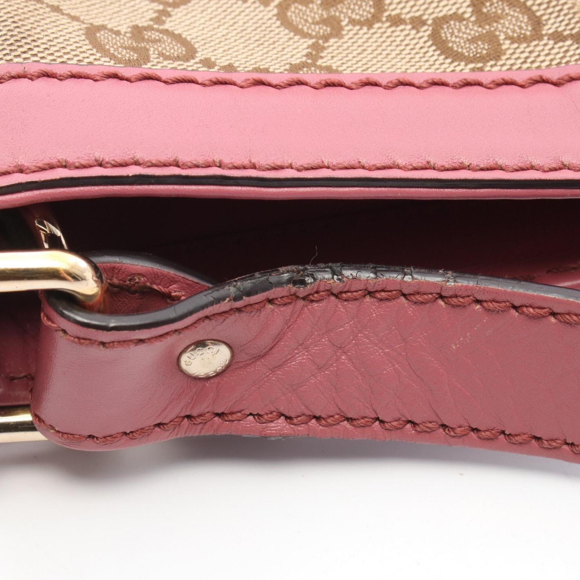 Gucci Beige Pink Canvas Leather Handbag Shoulder Bag (Pre-Owned)