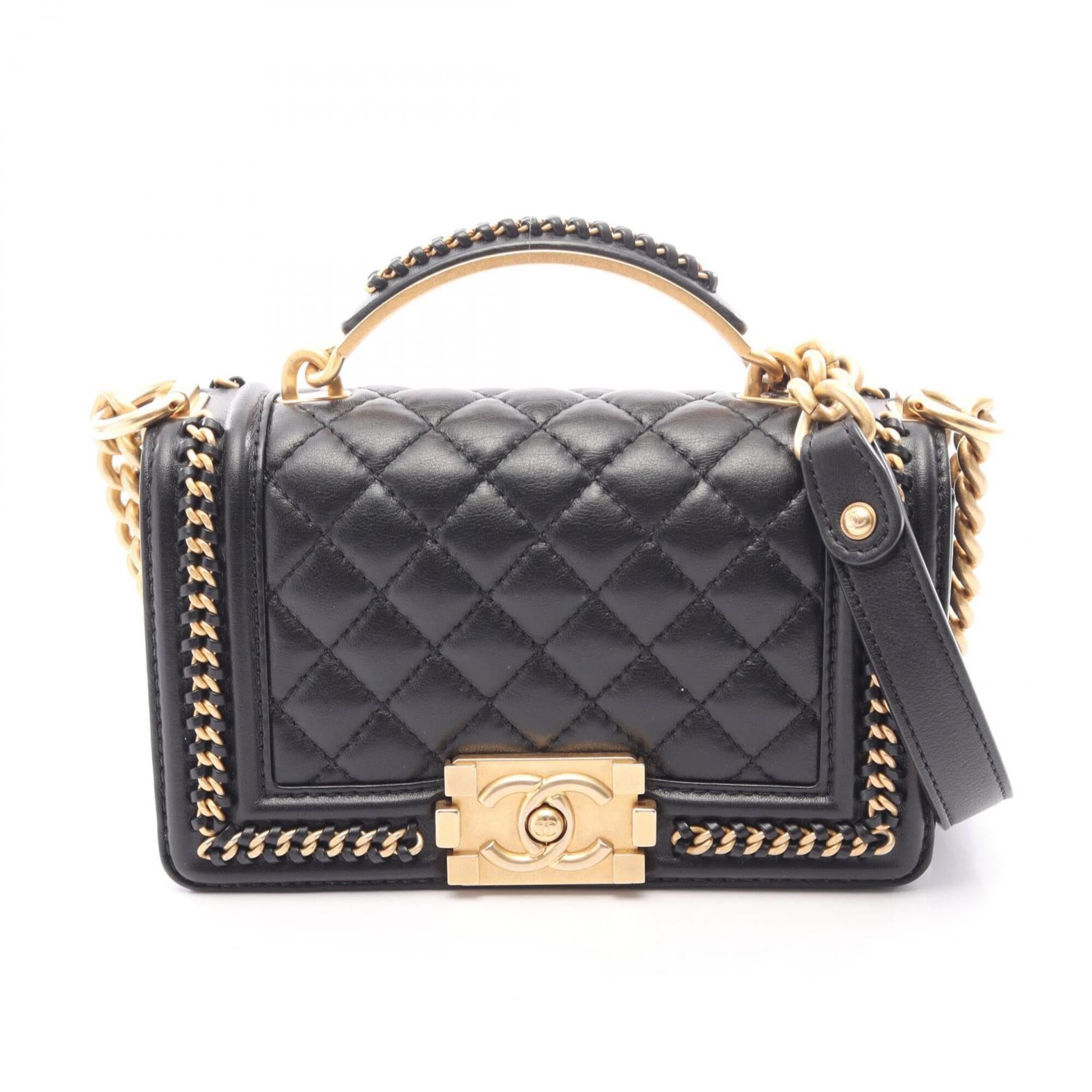 Chanel Black Leather Handbag Shoulder Bag (Pre-Owned)