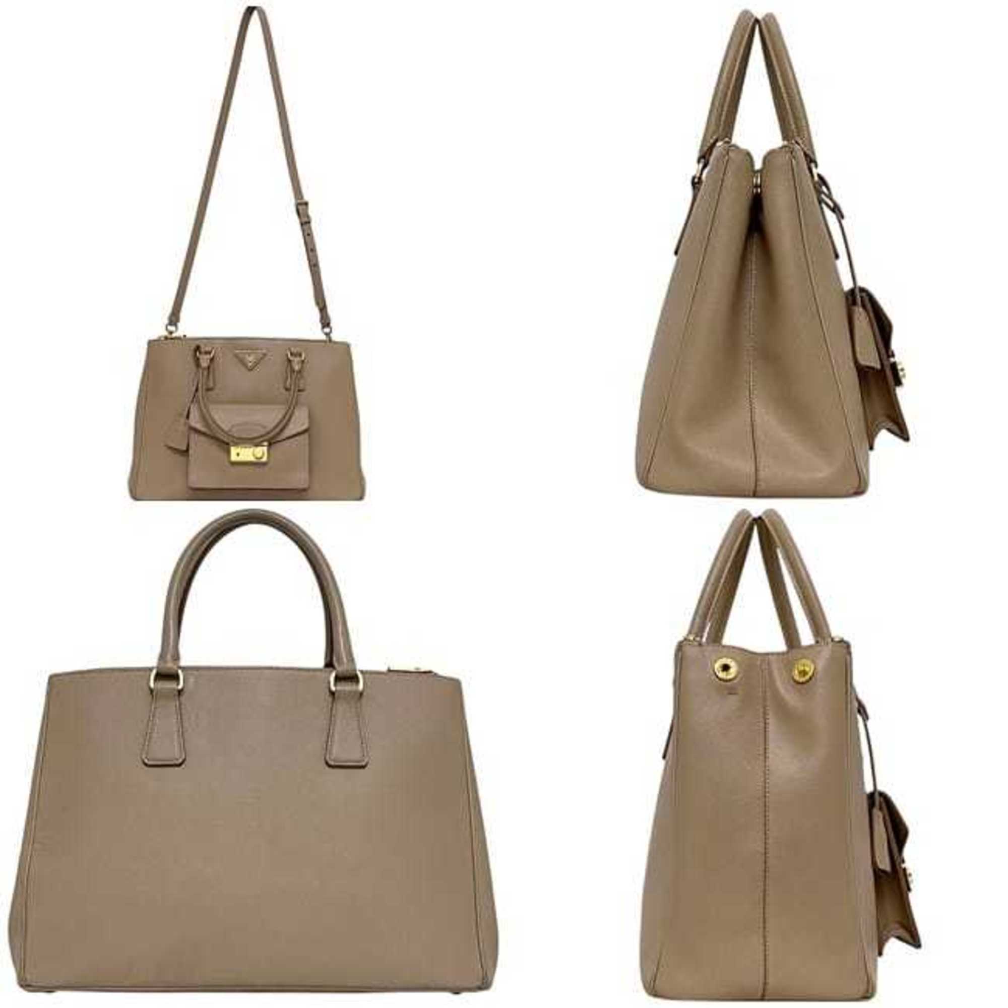 Prada Beige Saffiano Triangle Handbag Shoulder Bag (Pre-Owned)