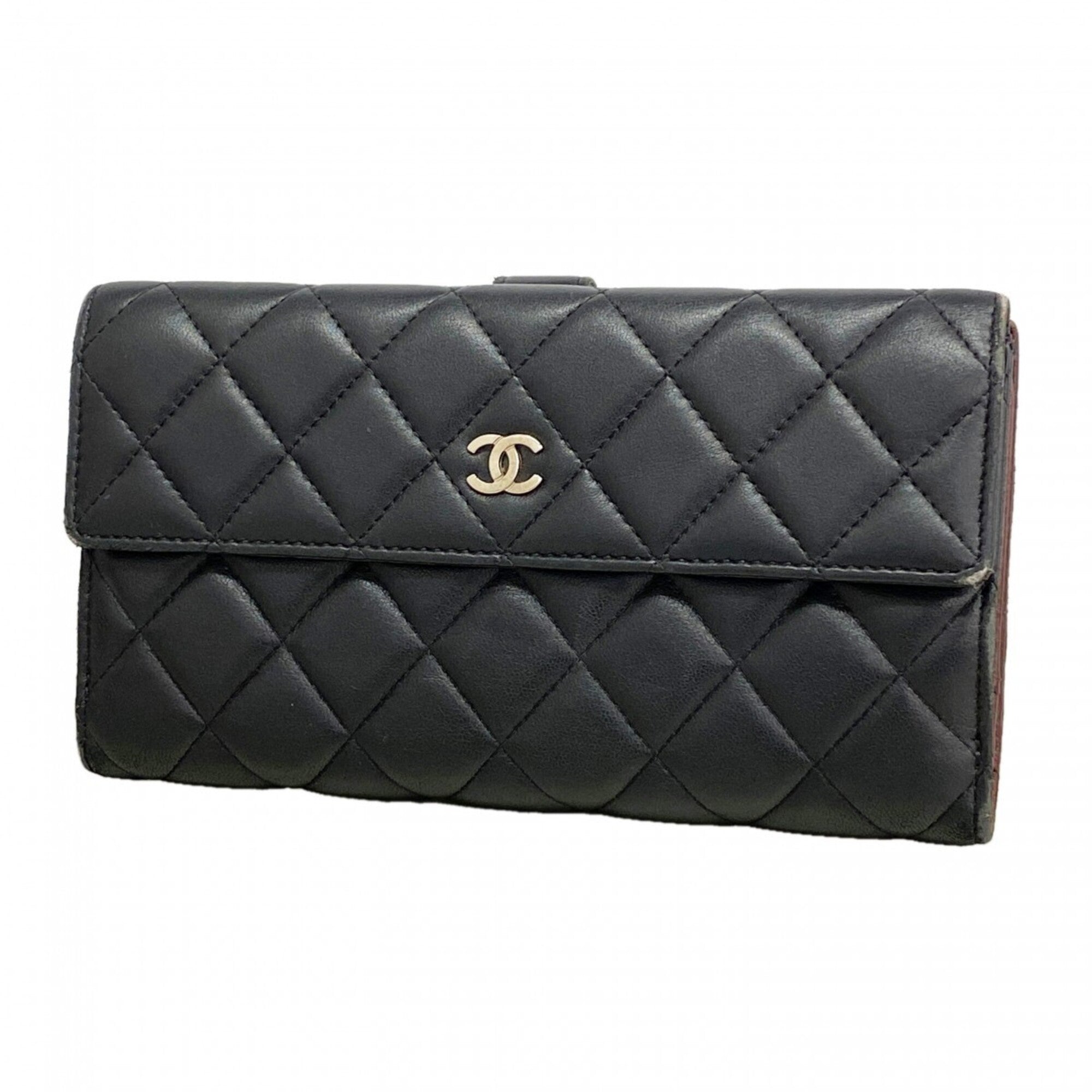 Chanel Black Leather Long Wallet (Bi-Fold) (Pre-Owned)