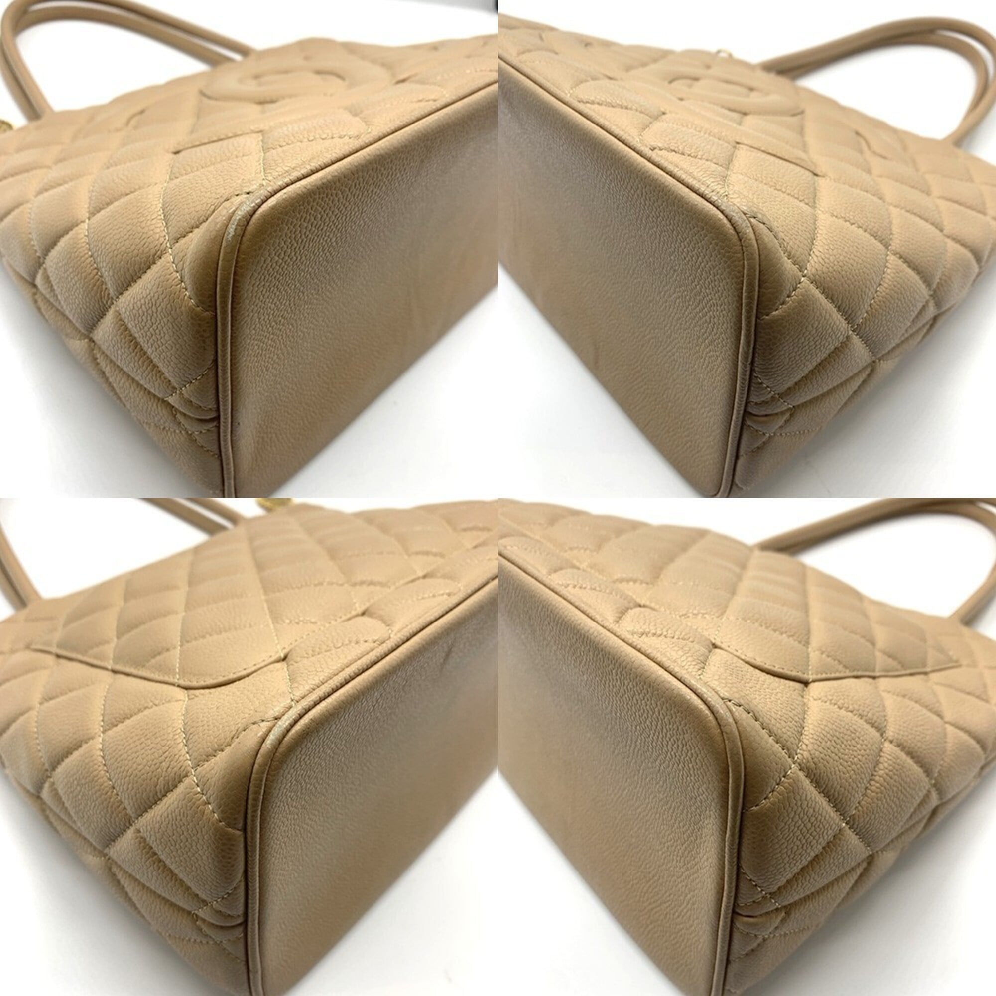 Chanel Beige Grained Calfskin Shoulder Bag Tote Bag (Pre-Owned)