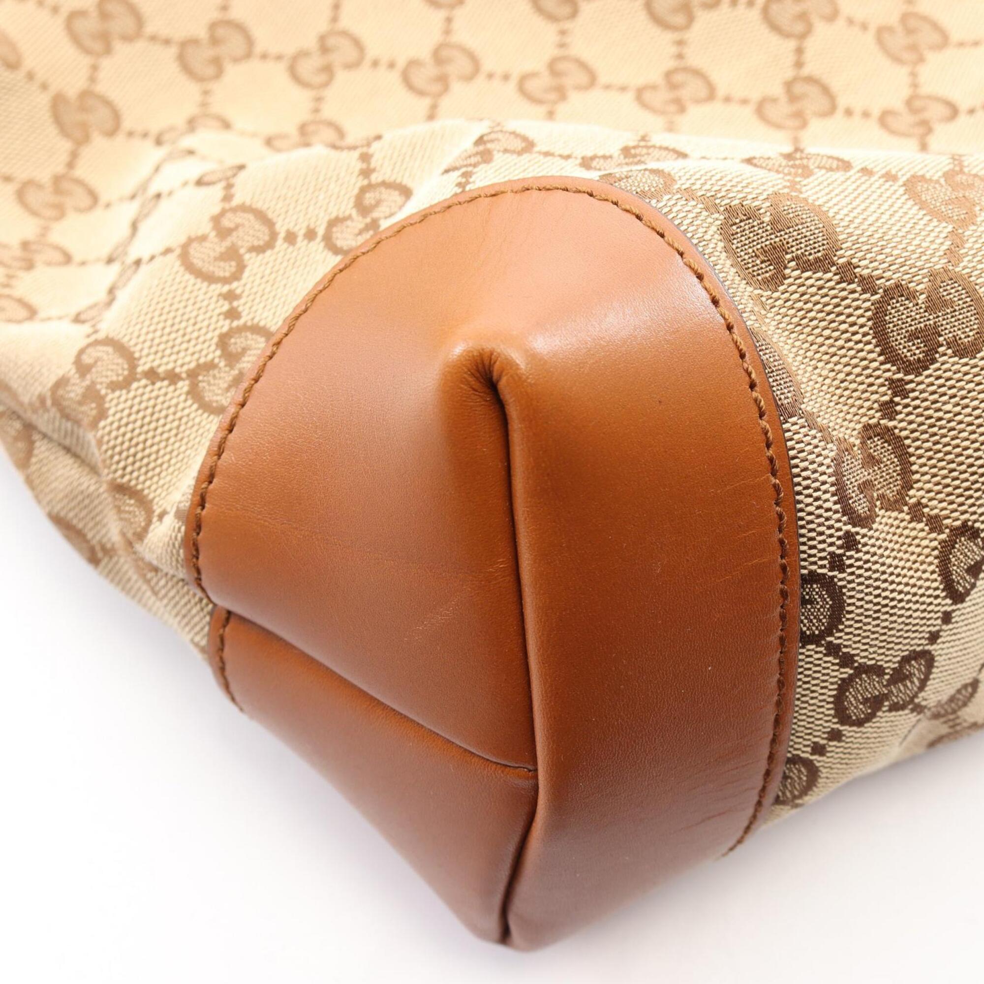Gucci Sherry Line Beige Brown Canvas Leather Handbag Shoulder Bag (Pre-Owned)