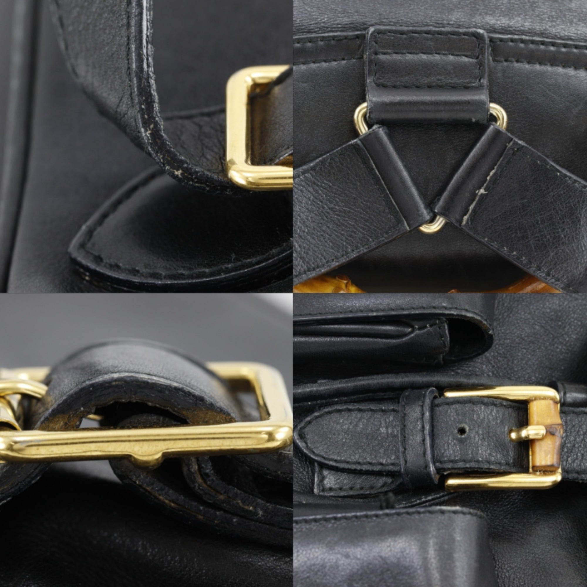 Gucci Black Bamboo Leather Backpack (Pre-Owned)