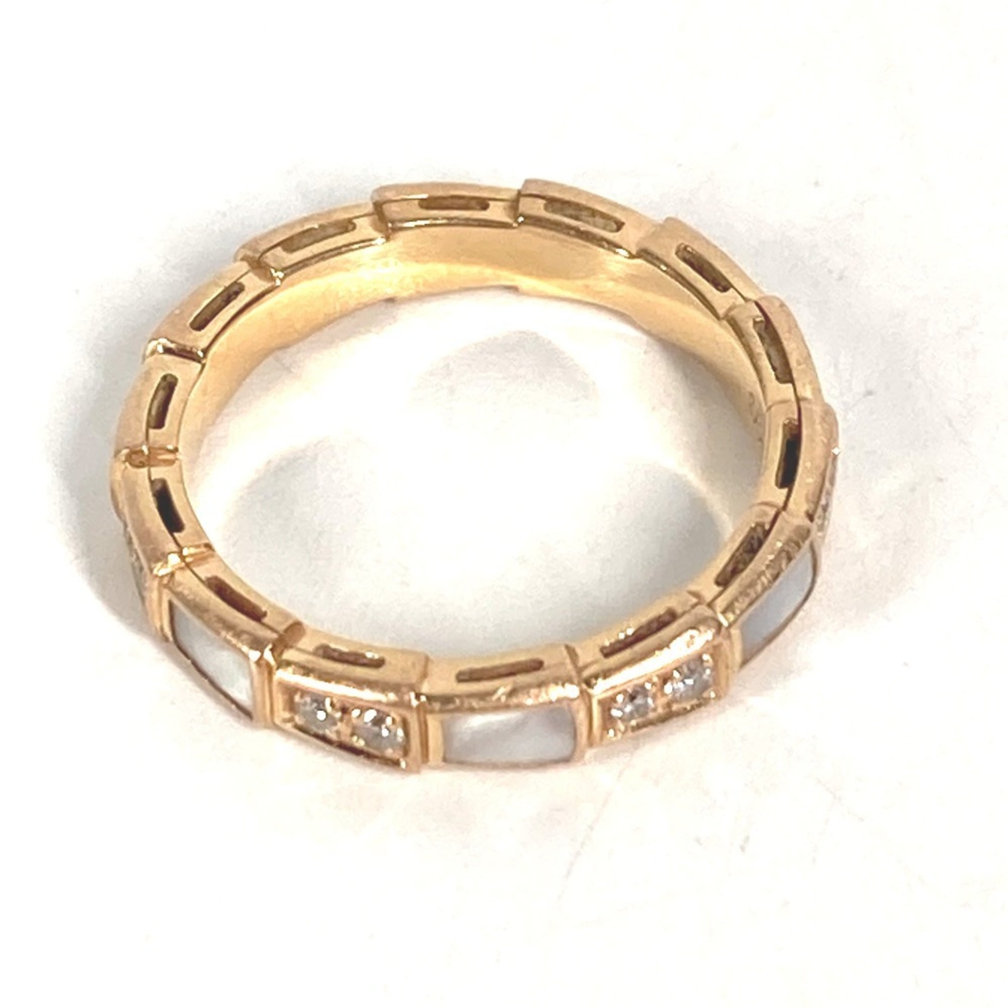 Bvlgari Serpenti Pink Gold White Band Ring (Pre-Owned)