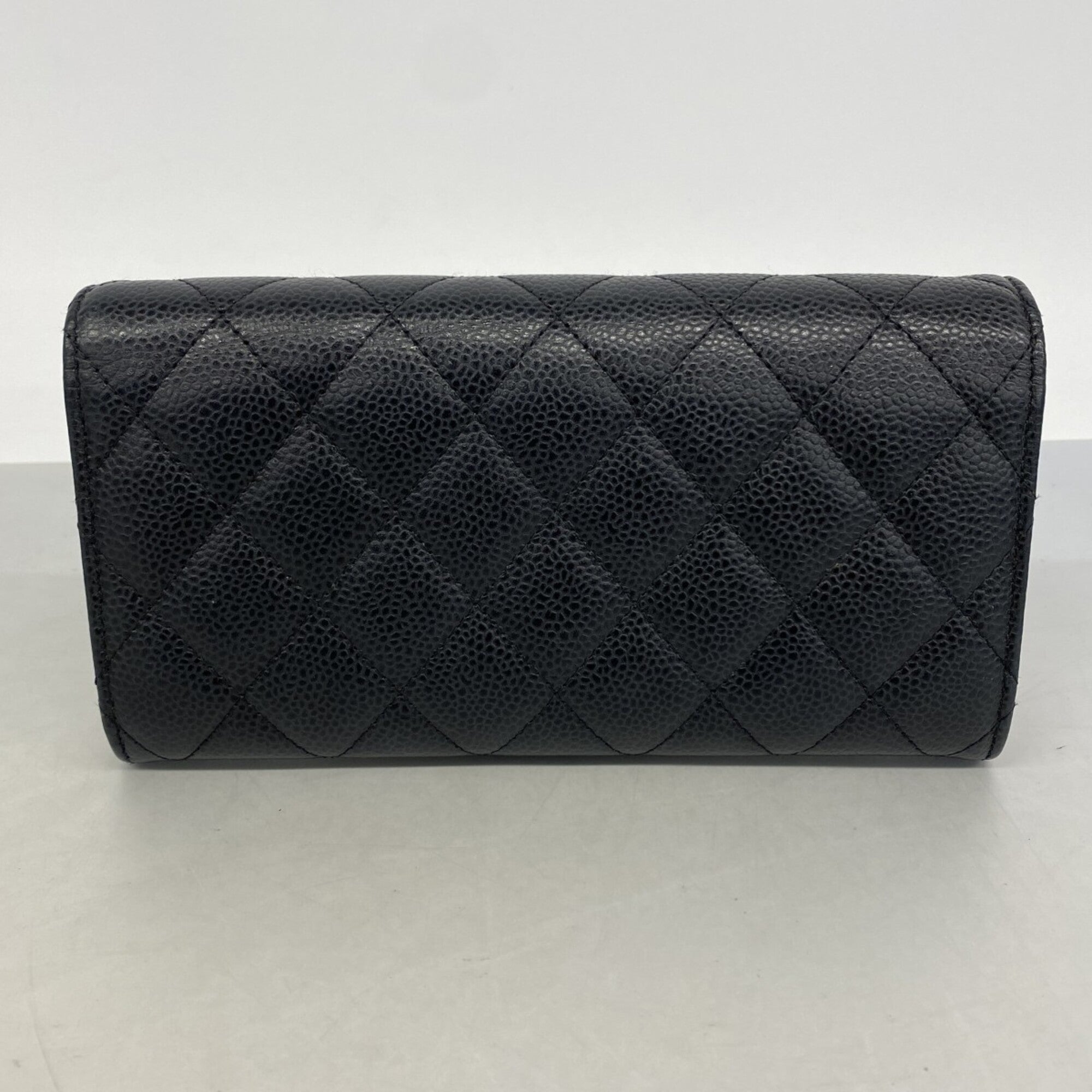 Chanel Black Grained Calfskin Long Wallet (Bi-Fold) (Pre-Owned)