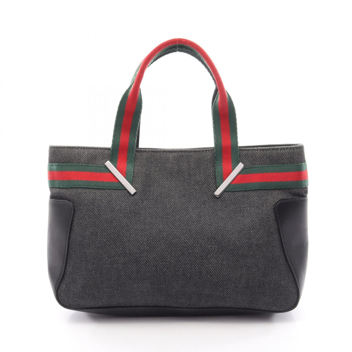 Gucci Black Green Red Color Canvas Leather Handbag (Pre-Owned)