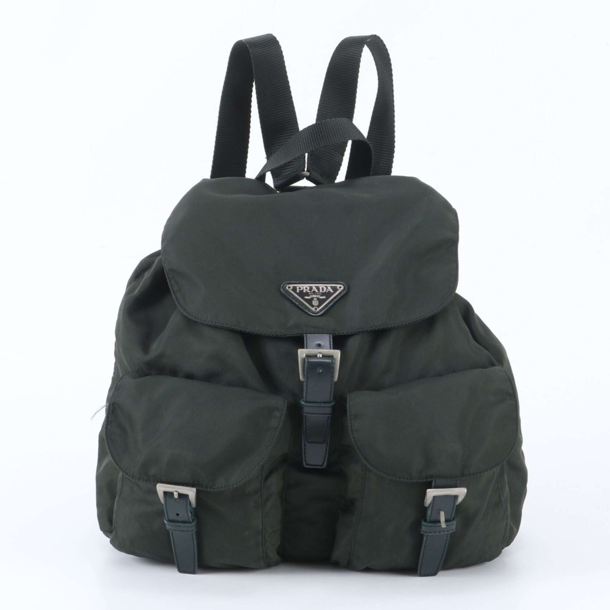 Prada Green Nylon Leather Backpack Handbag (Pre-Owned)