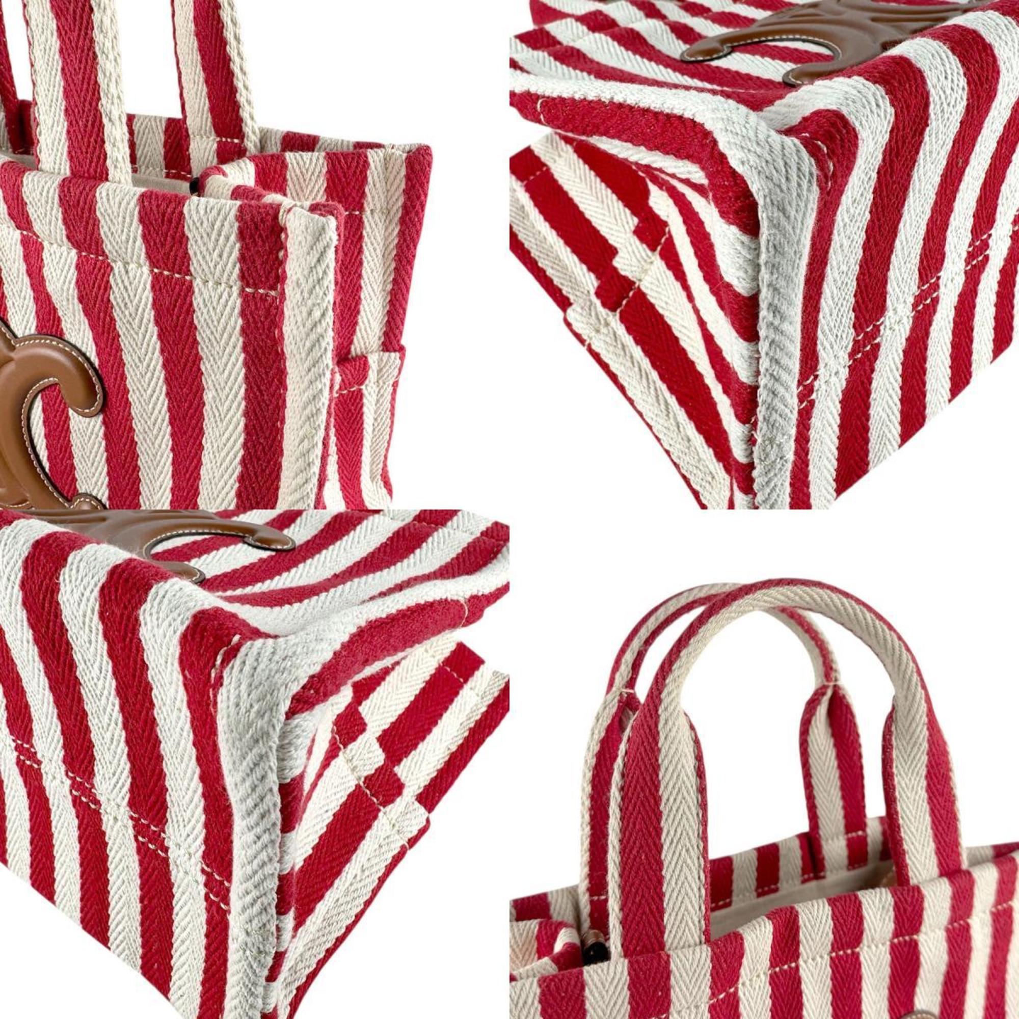 Celine Brown Ivory Red Color Canvas Leather Handbag Shoulder Bag (Pre-Owned)