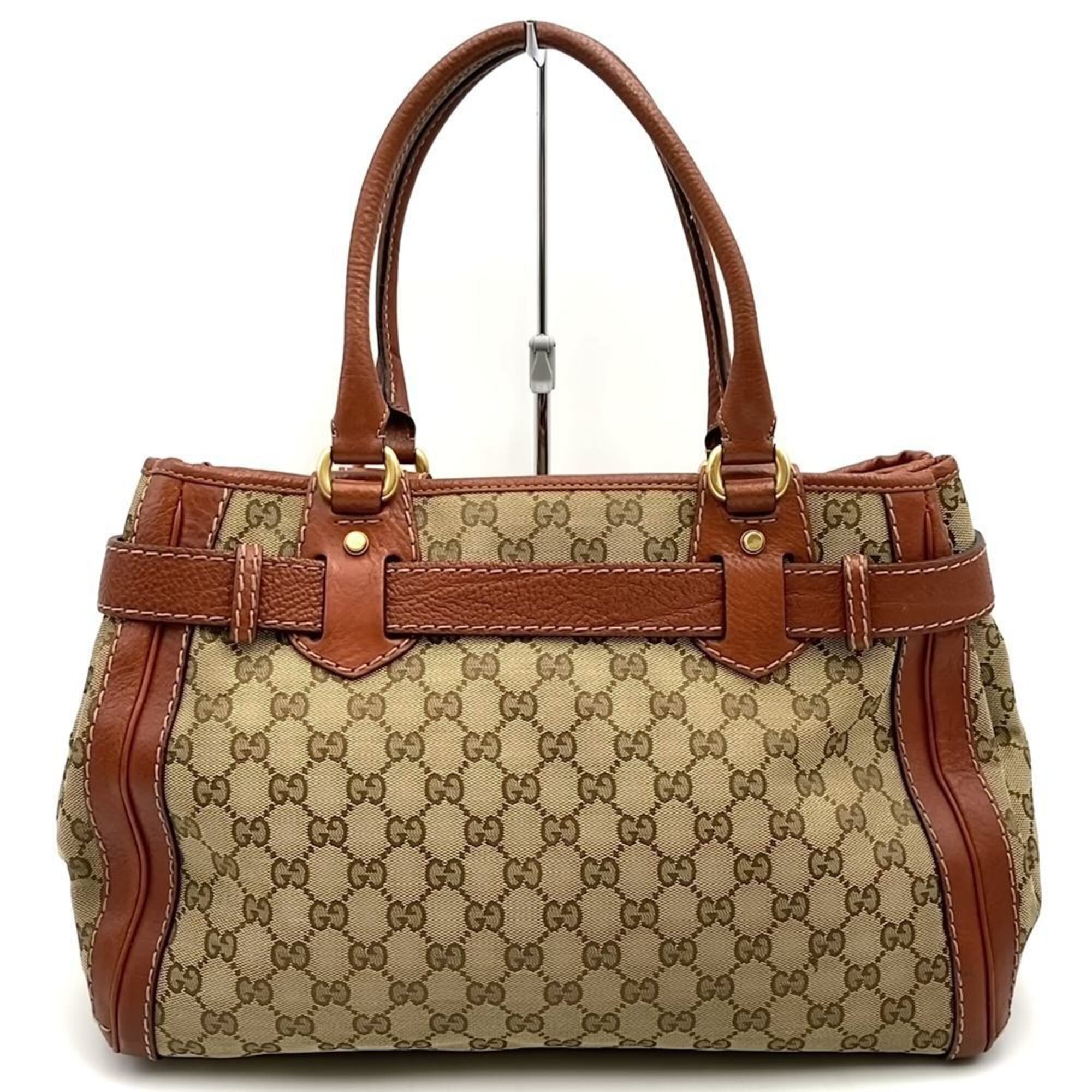 Gucci Gg Canvas Brown Gg Canvas Leather Handbag Tote Bag (Pre-Owned)