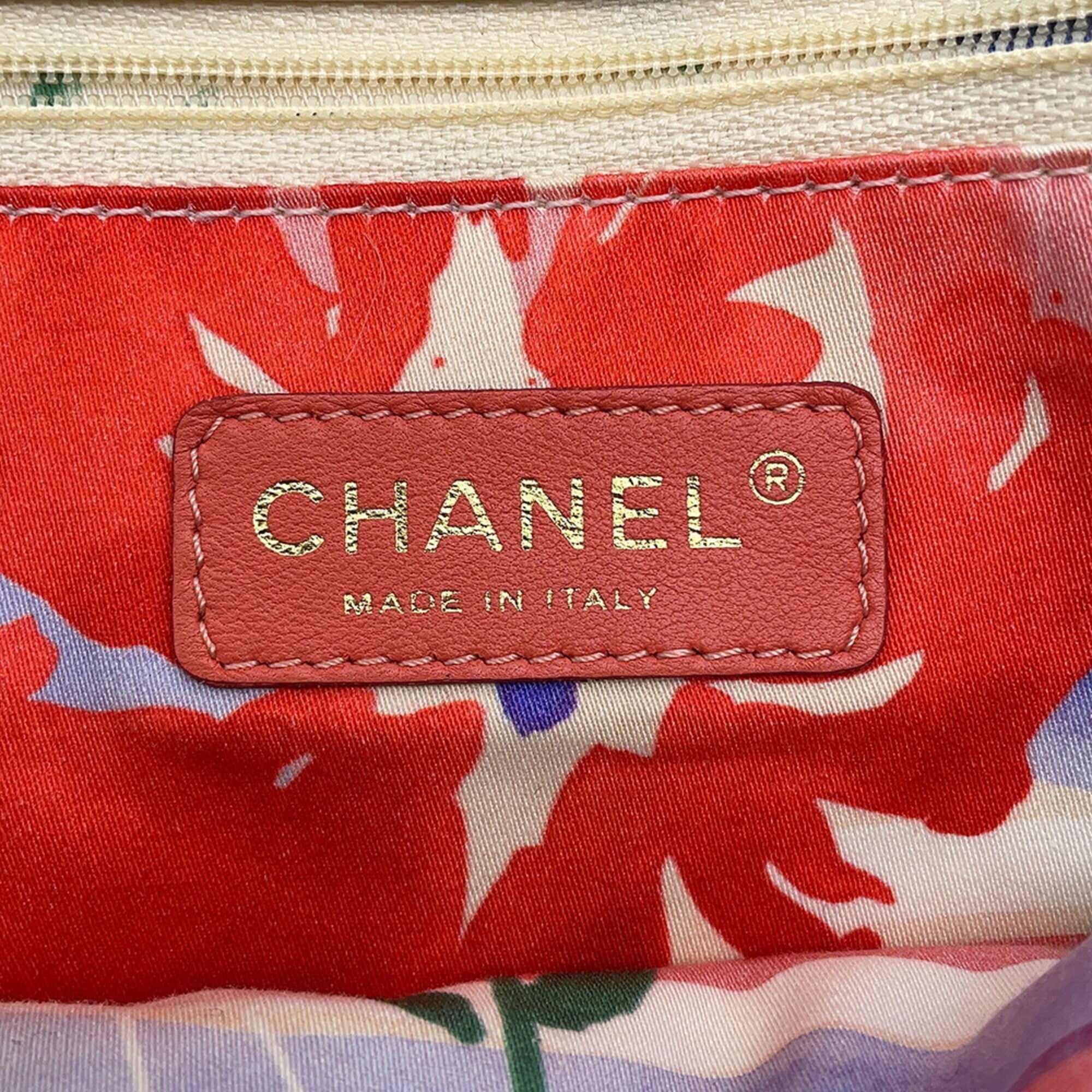 Chanel Beige Multi-Color Raffia Handbag Shoulder Bag (Pre-Owned)