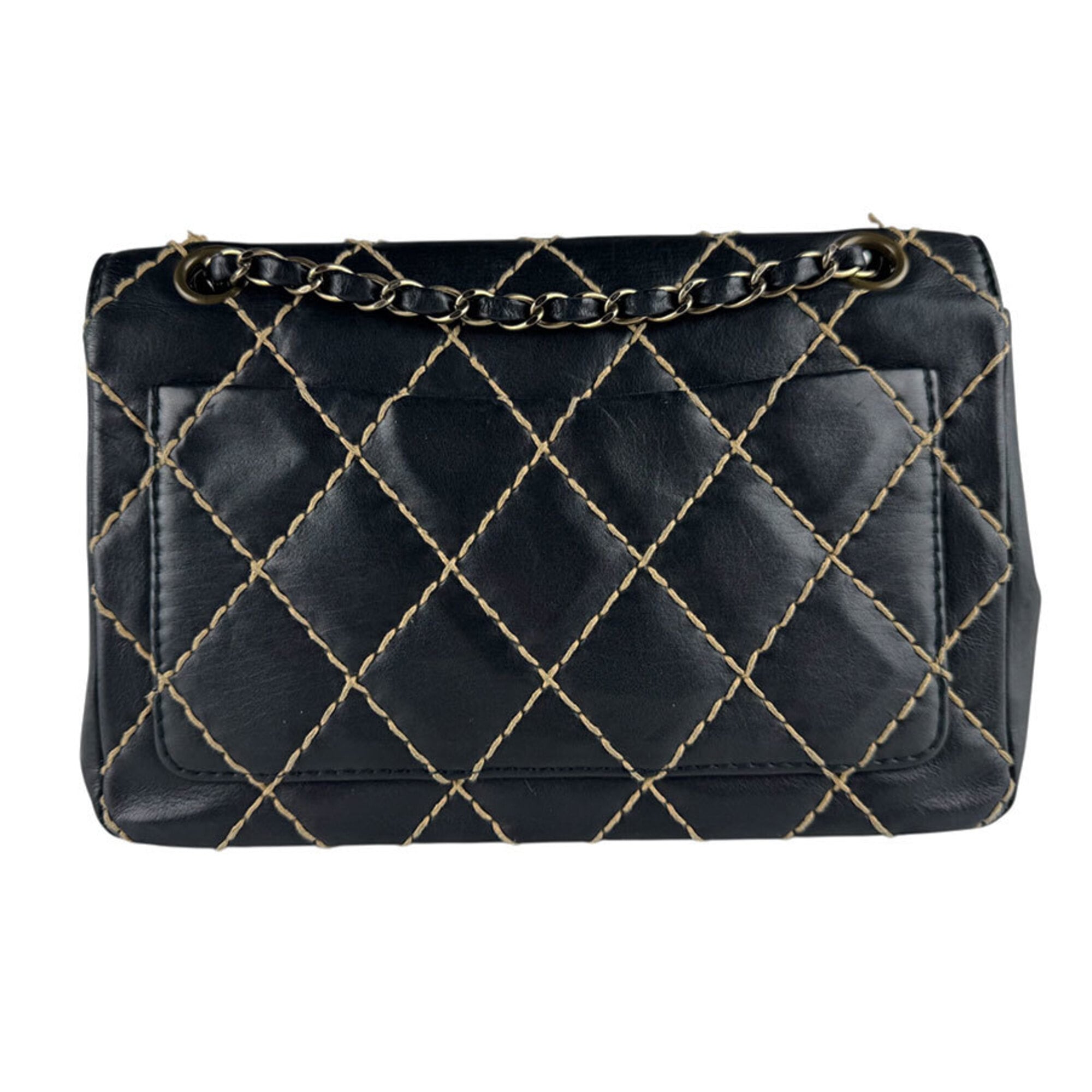 Chanel Beige Black Leather Shoulder Bag (Pre-Owned)