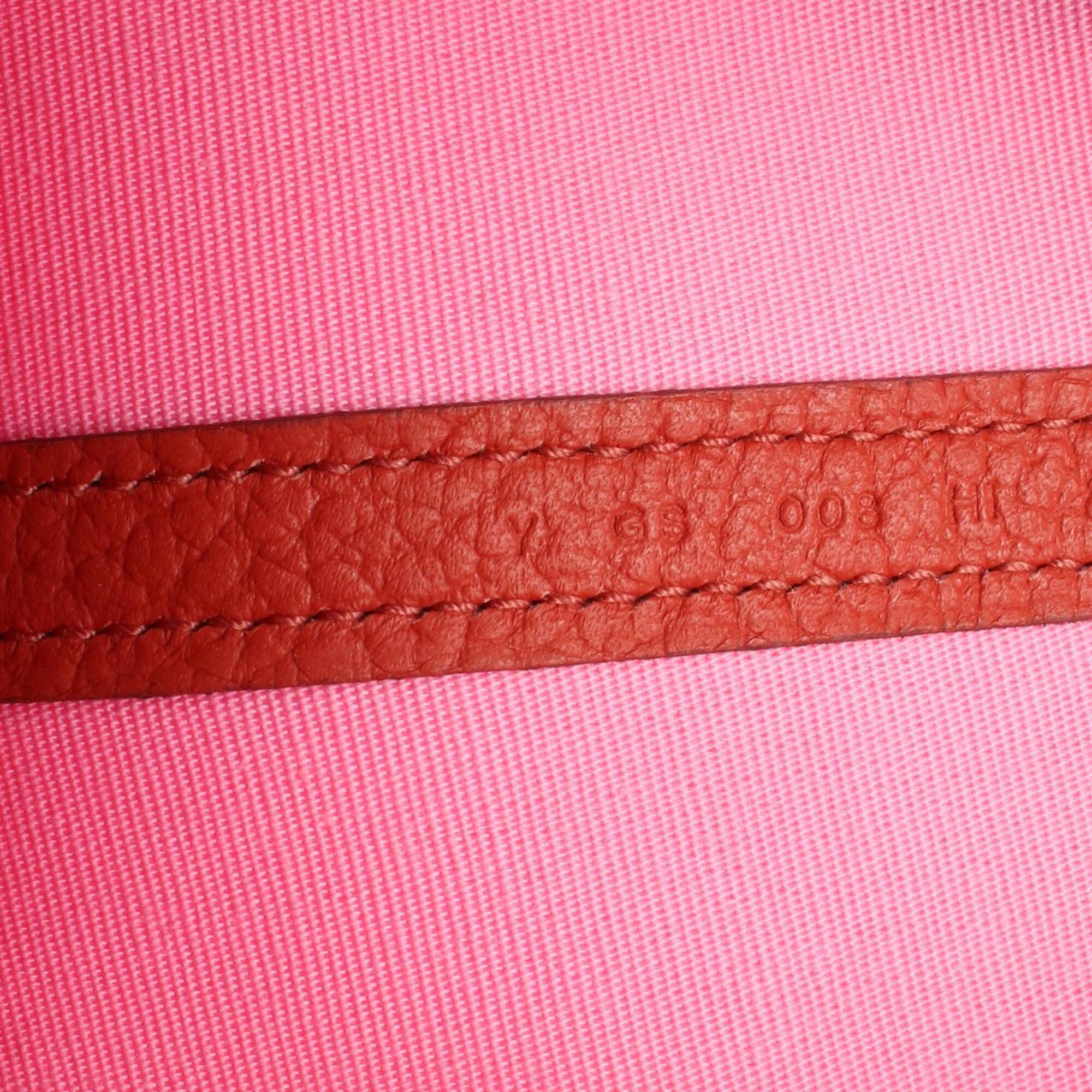 Hermes Pink Red Color Toile Officier Country Leather Handbag Tote Bag (Pre-Owned)