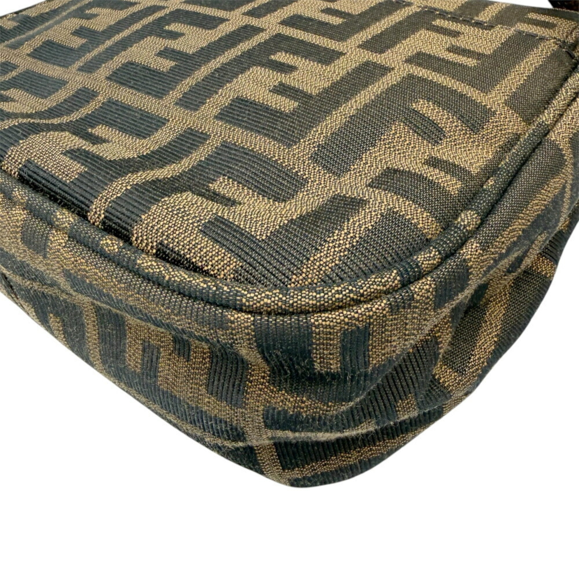 Fendi Zucca Brown Canvas Leather Shoulder Bag (Pre-Owned)