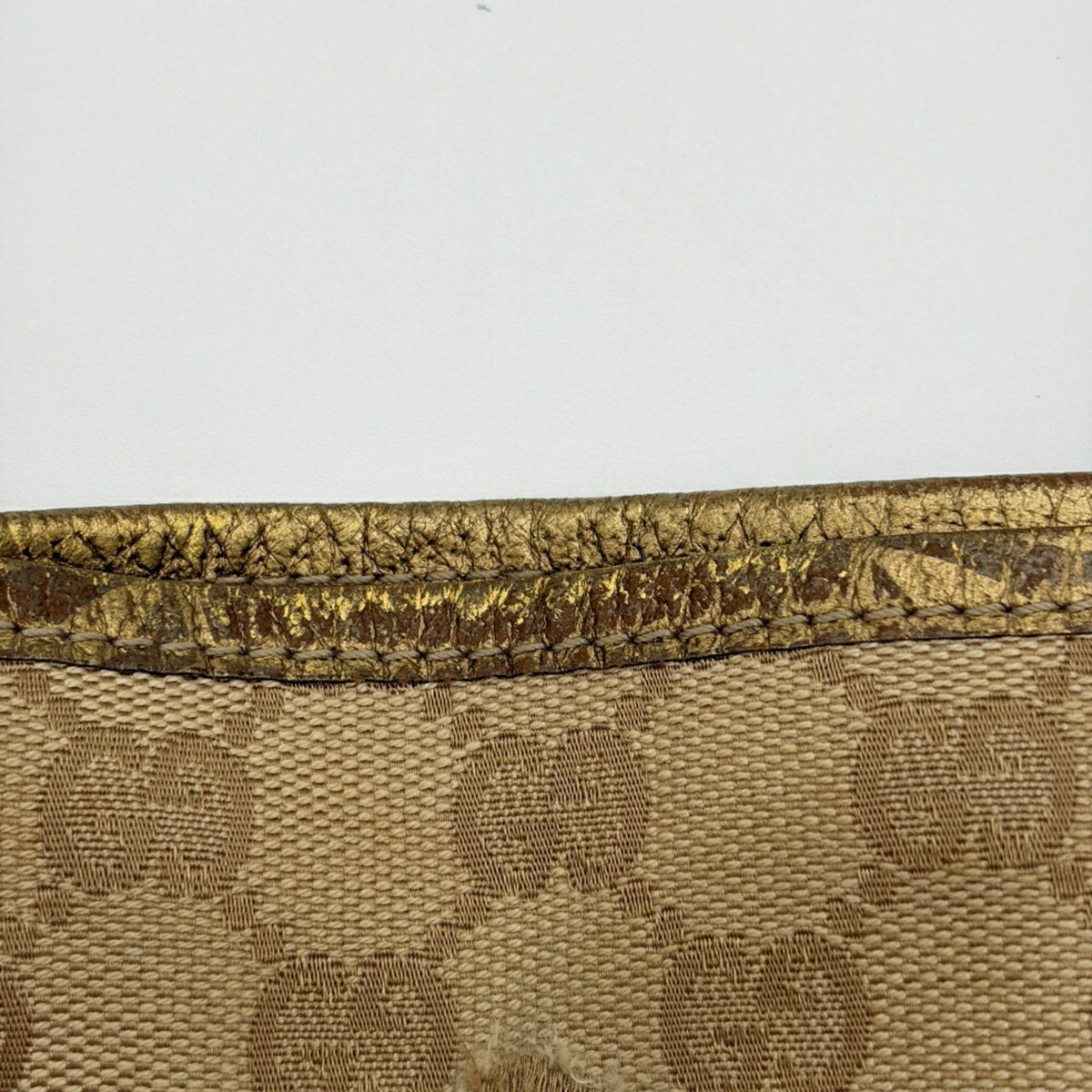 Gucci Beige Gold Gg Canvas Leather Shoulder Bag Tote Bag (Pre-Owned)