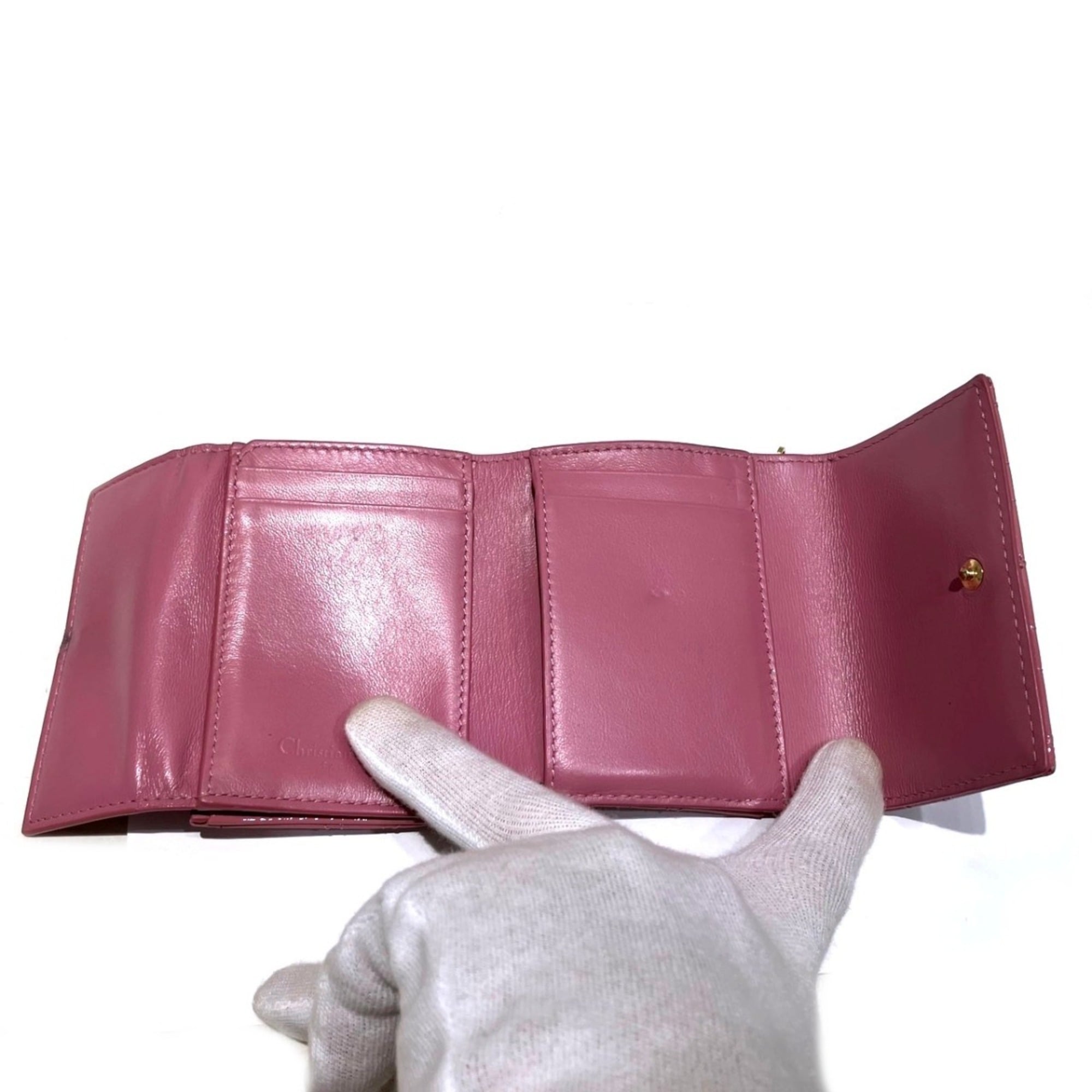 Christian Dior Pink Patent Leather Leather Wallet (Tri-Fold) (Pre-Owned)