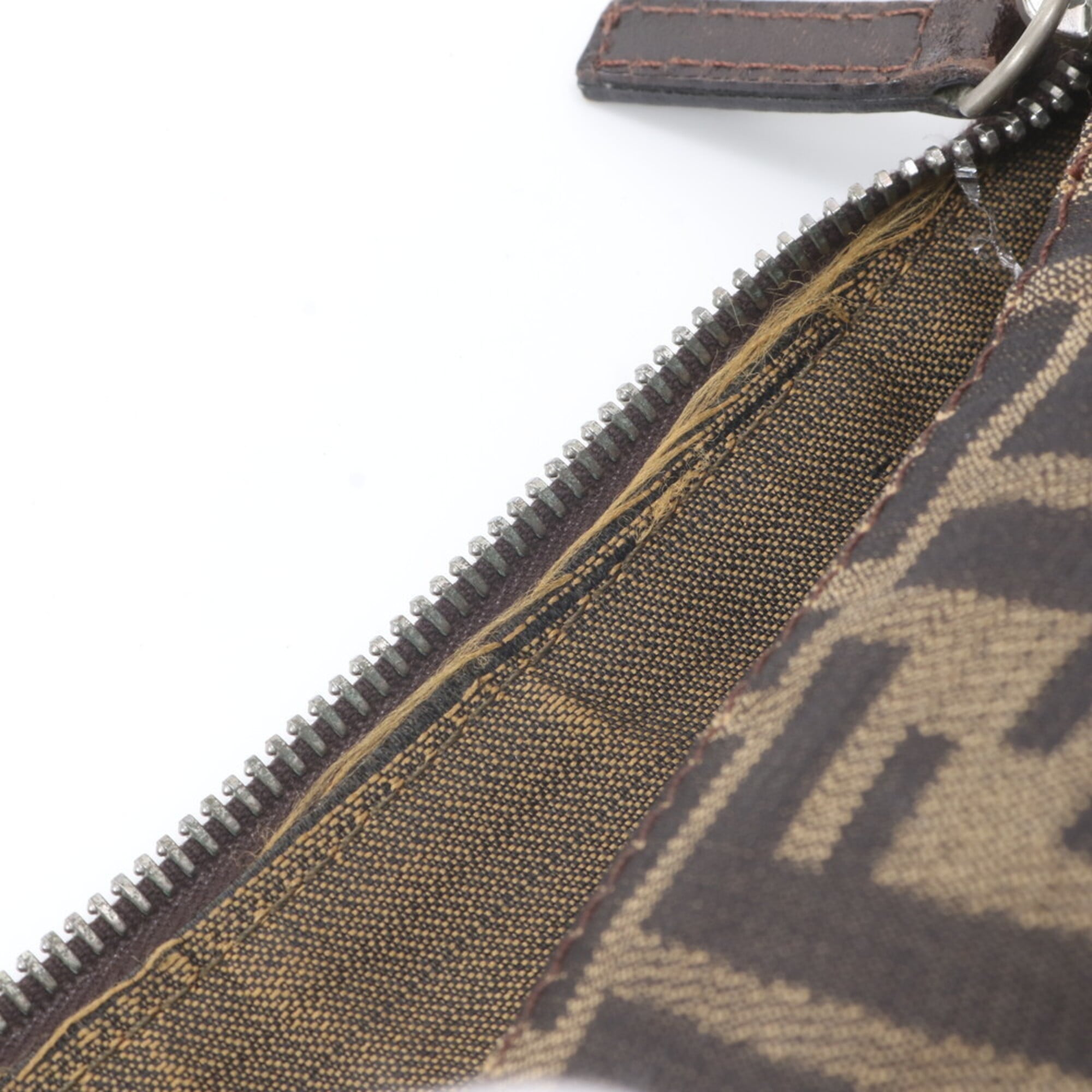 Fendi Brown Leather Canvas Handbag Shoulder Bag Tote Bag (Pre-Owned)