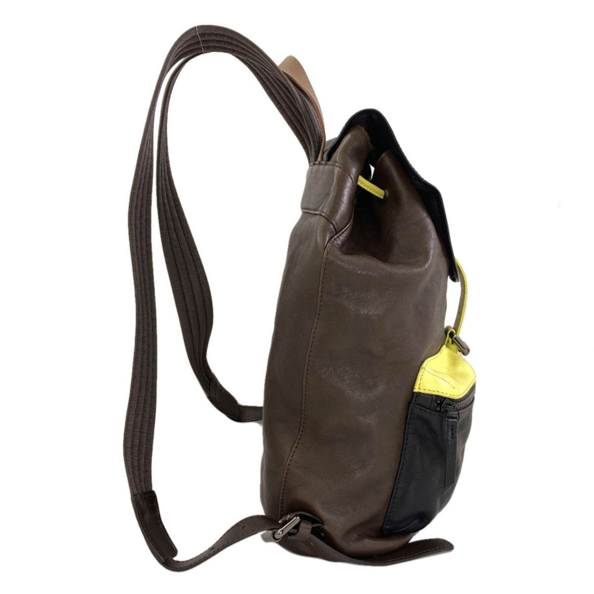Longchamp Black Brown Yellow Leather Backpack (Pre-Owned)