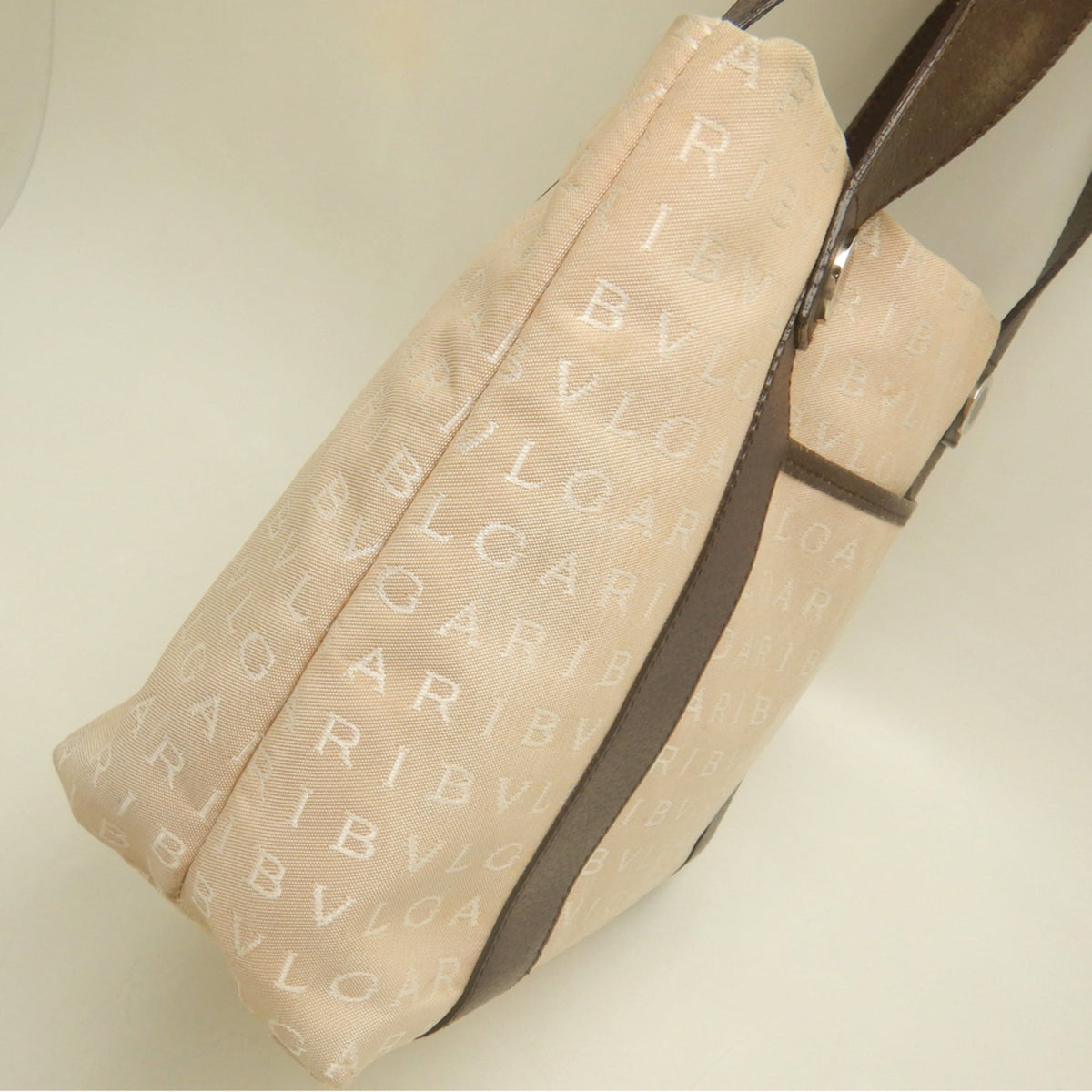 Bvlgari Logomania Beige Brown Canvas Leather Tote Bag (Pre-Owned)