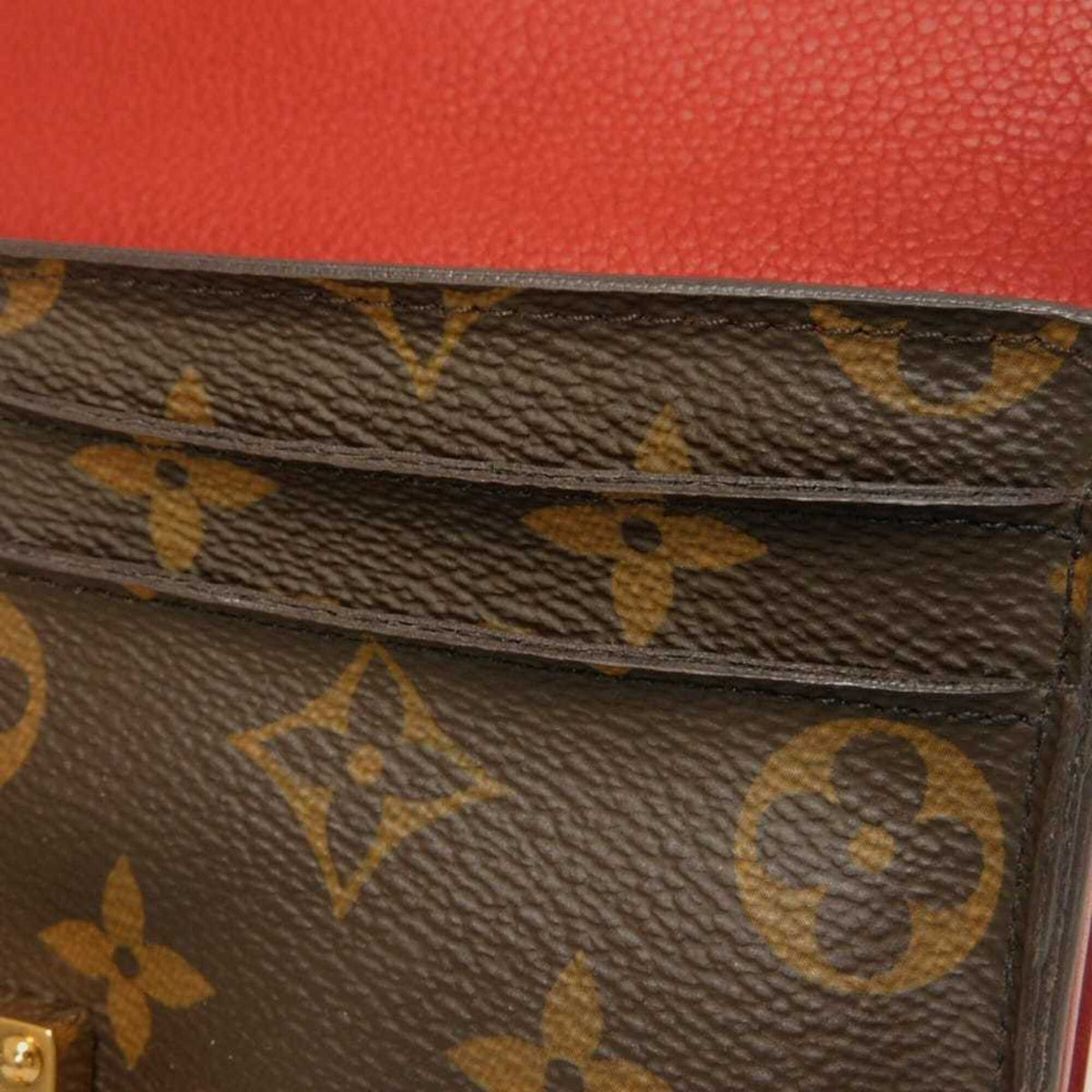 Louis Vuitton Brown Cerise Red Color Monogram Canvas Leather Long Wallet (Tri-Fold) (Pre-Owned)