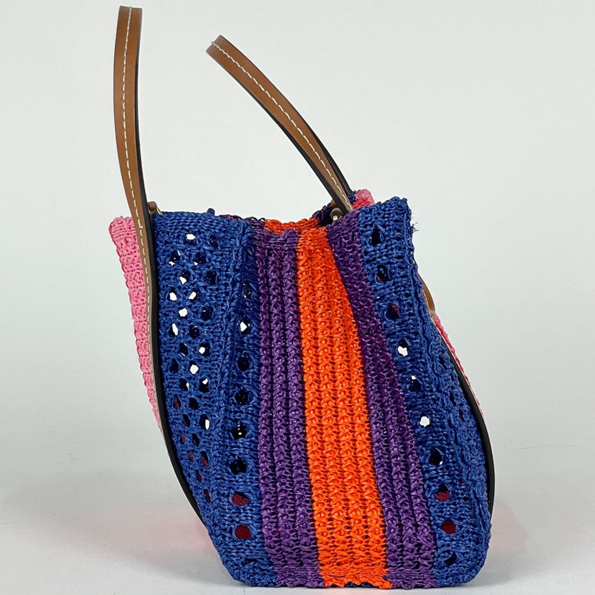 Gucci Brown Multi-Color Raffia Leather Handbag (Pre-Owned)