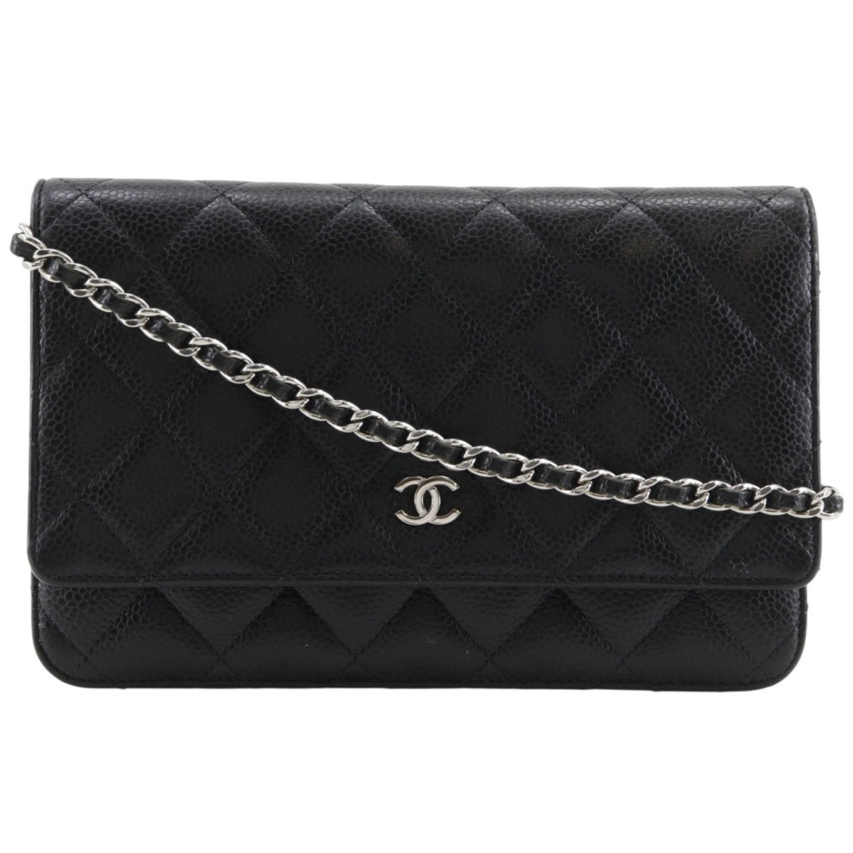 Chanel Black Grained Calfskin Chain/Shoulder Wallet (Pre-Owned)