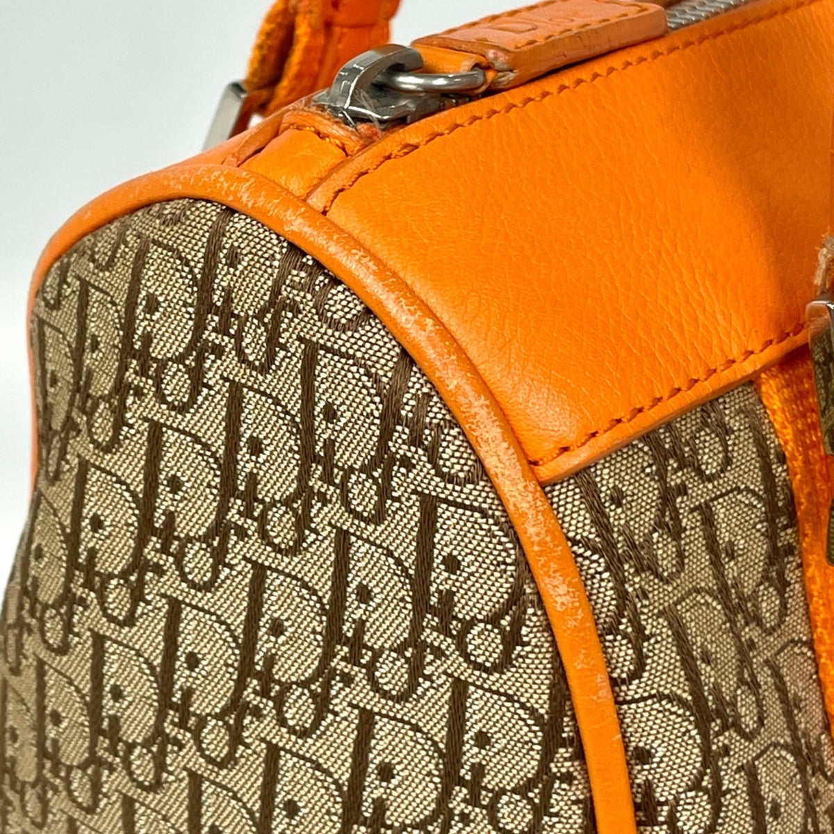 Christian Dior Beige Orange Canvas Leather Handbag (Pre-Owned)