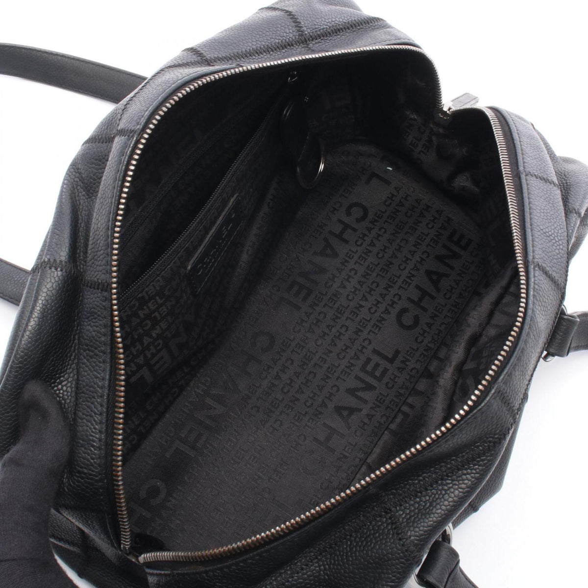 Chanel Black Grained Calfskin Boston Bag Handbag (Pre-Owned)