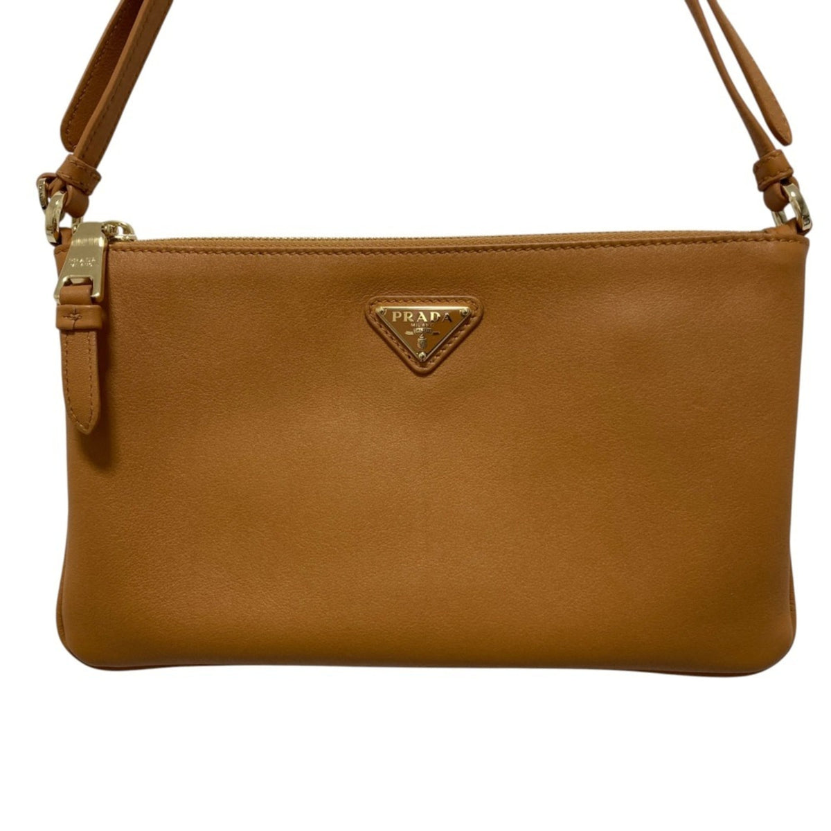 Prada Brown Leather Handbag Pouch Shoulder Bag (Pre-Owned)