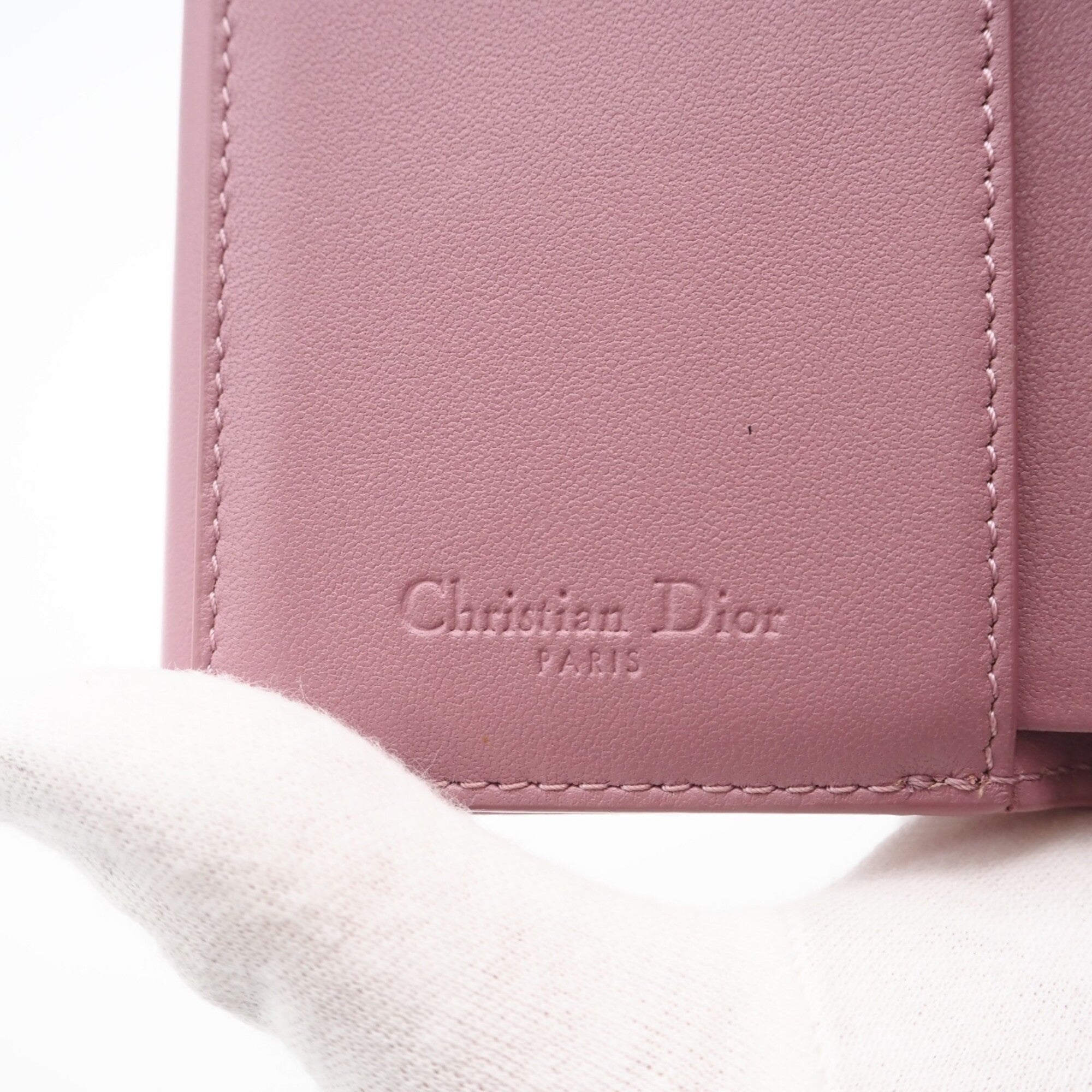 Christian Dior Lady Dior Pink Leather Wallet (Tri-Fold) (Pre-Owned)
