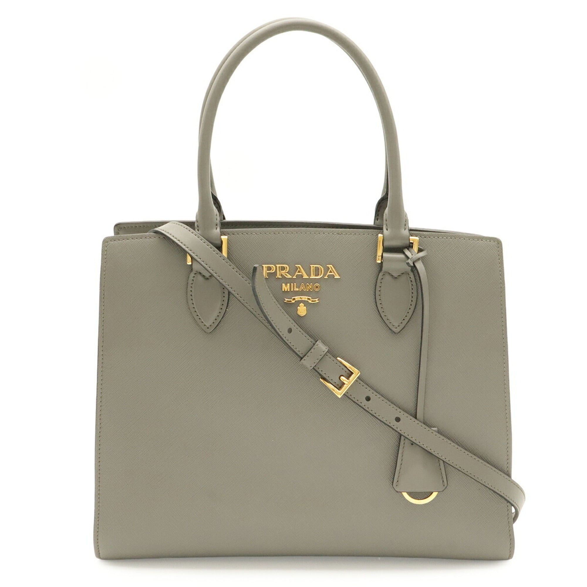 Prada Saffiano Gray Leather Handbag Shoulder Bag Tote Bag (Pre-Owned)