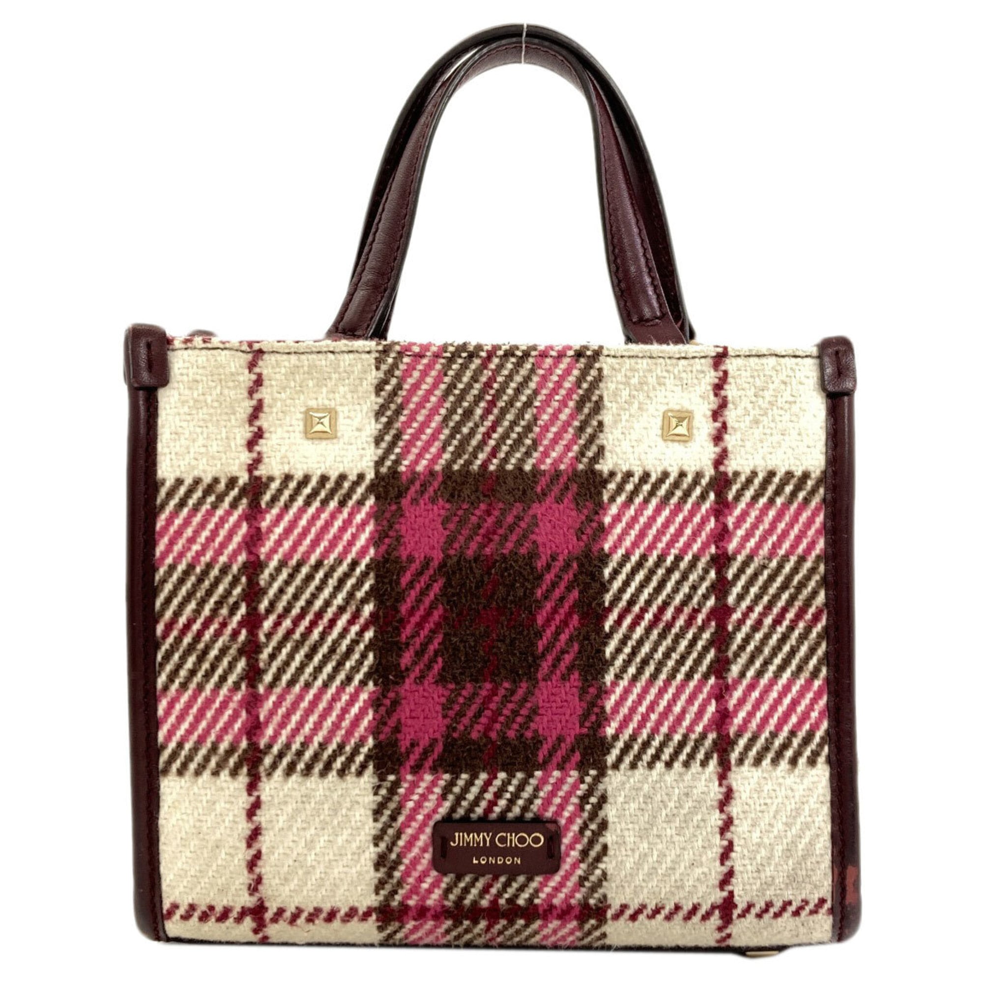 Jimmy Choo Beige Bordeaux Pink Wool Leather Handbag (Pre-Owned)