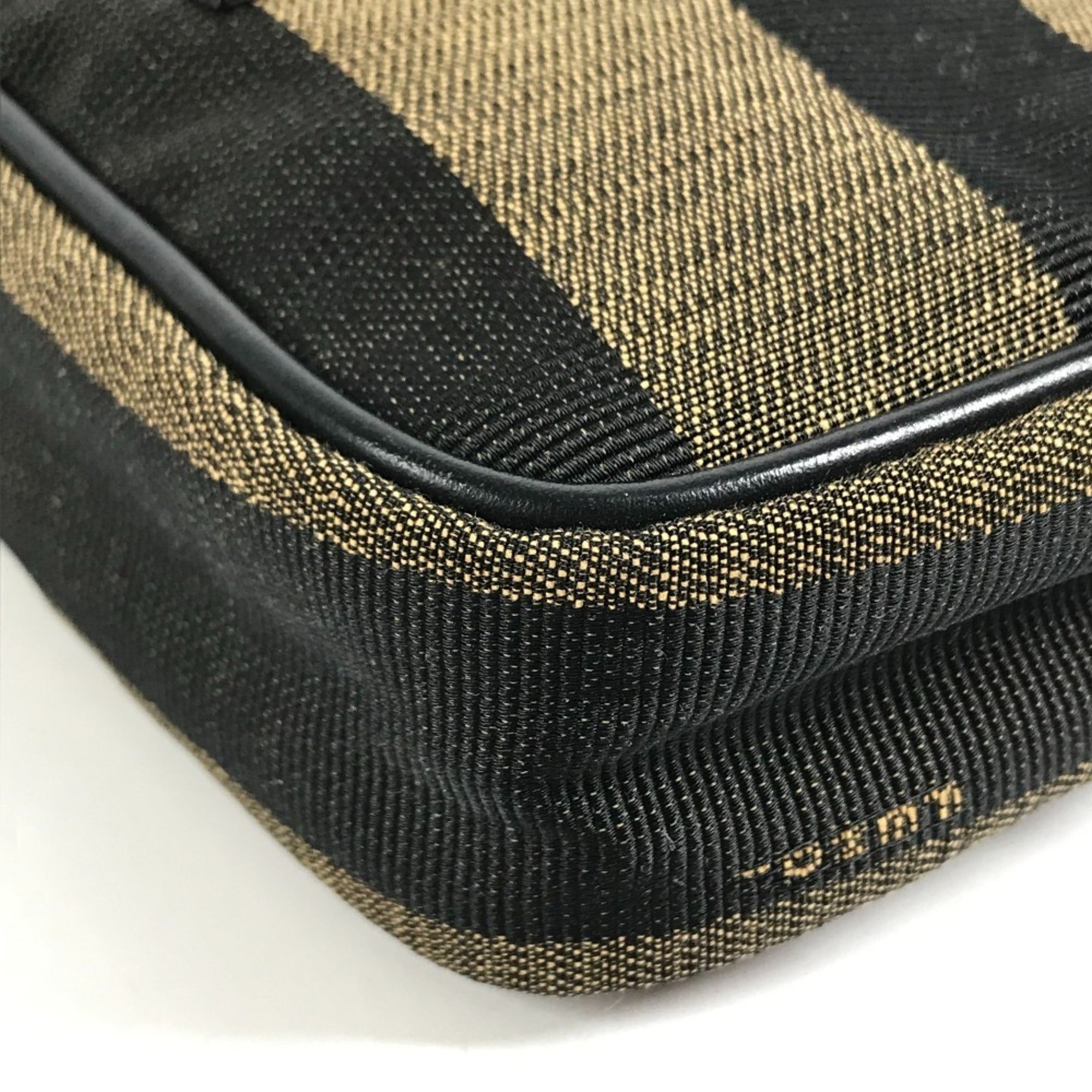 Fendi Black Khaki Leather Canvas Pochette Shoulder Bag (Pre-Owned)