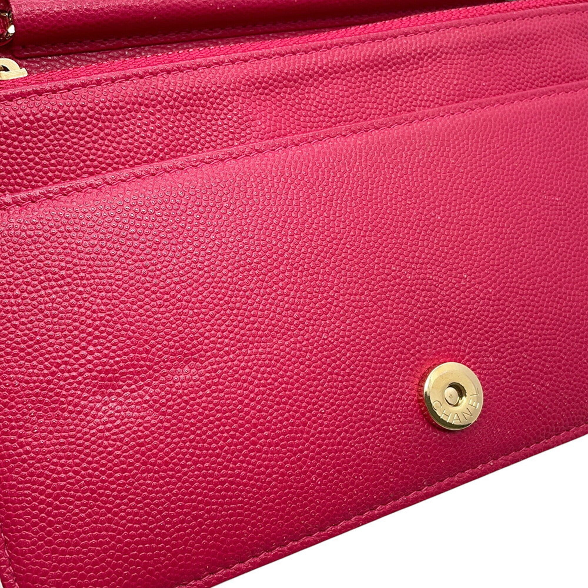Chanel Pink Grained Calfskin Chain/Shoulder Wallet (Pre-Owned)