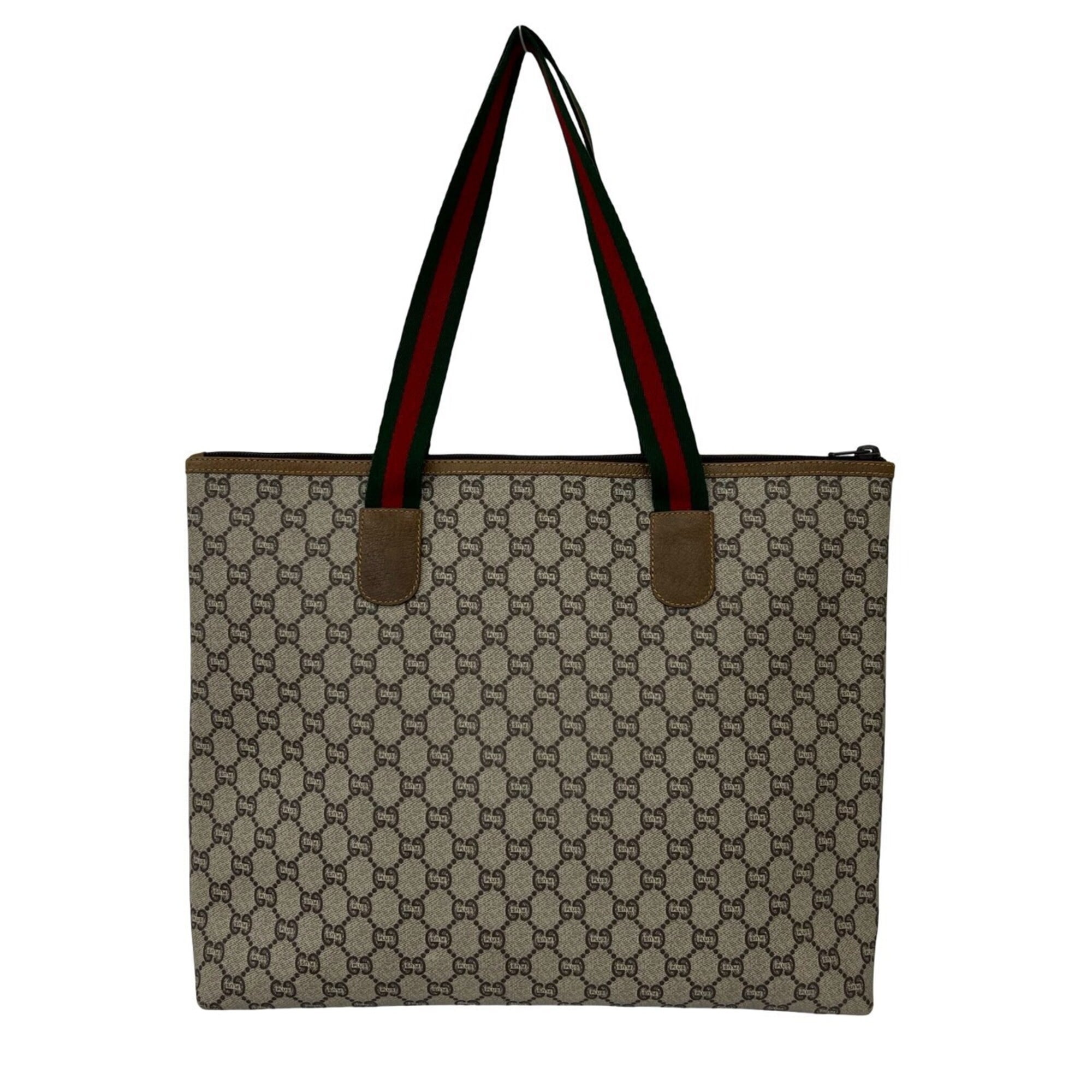 Gucci Brown Green Red Color Pvc Leather Tote Bag (Pre-Owned)