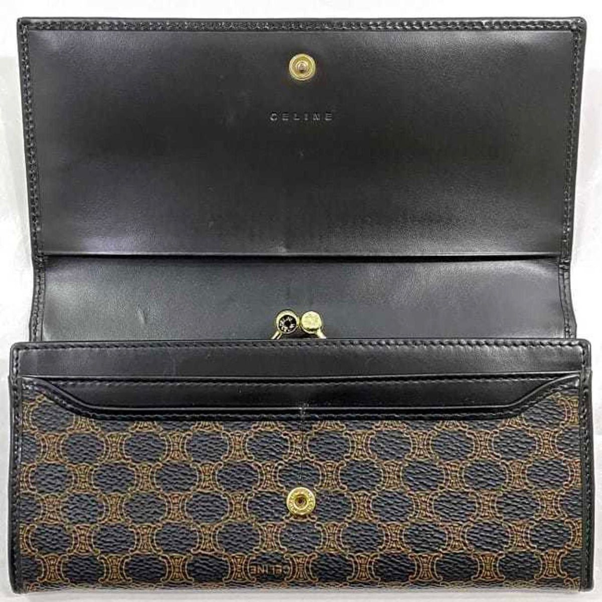 Celine Black Brown Pvc Leather Long Wallet (Bi-Fold) (Pre-Owned)