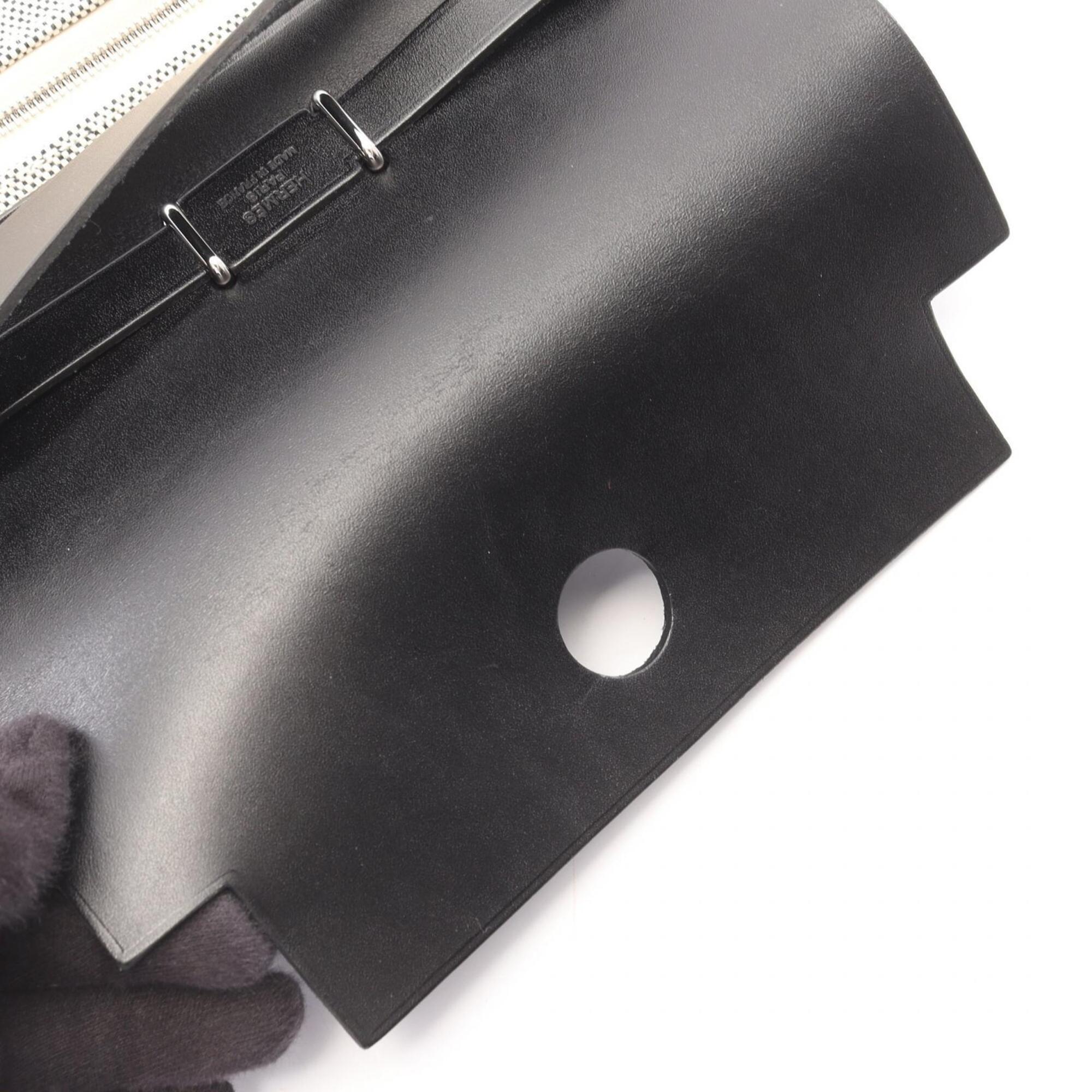 Hermes Black Gray Canvas Toile H Handbag Shoulder Bag (Pre-Owned)