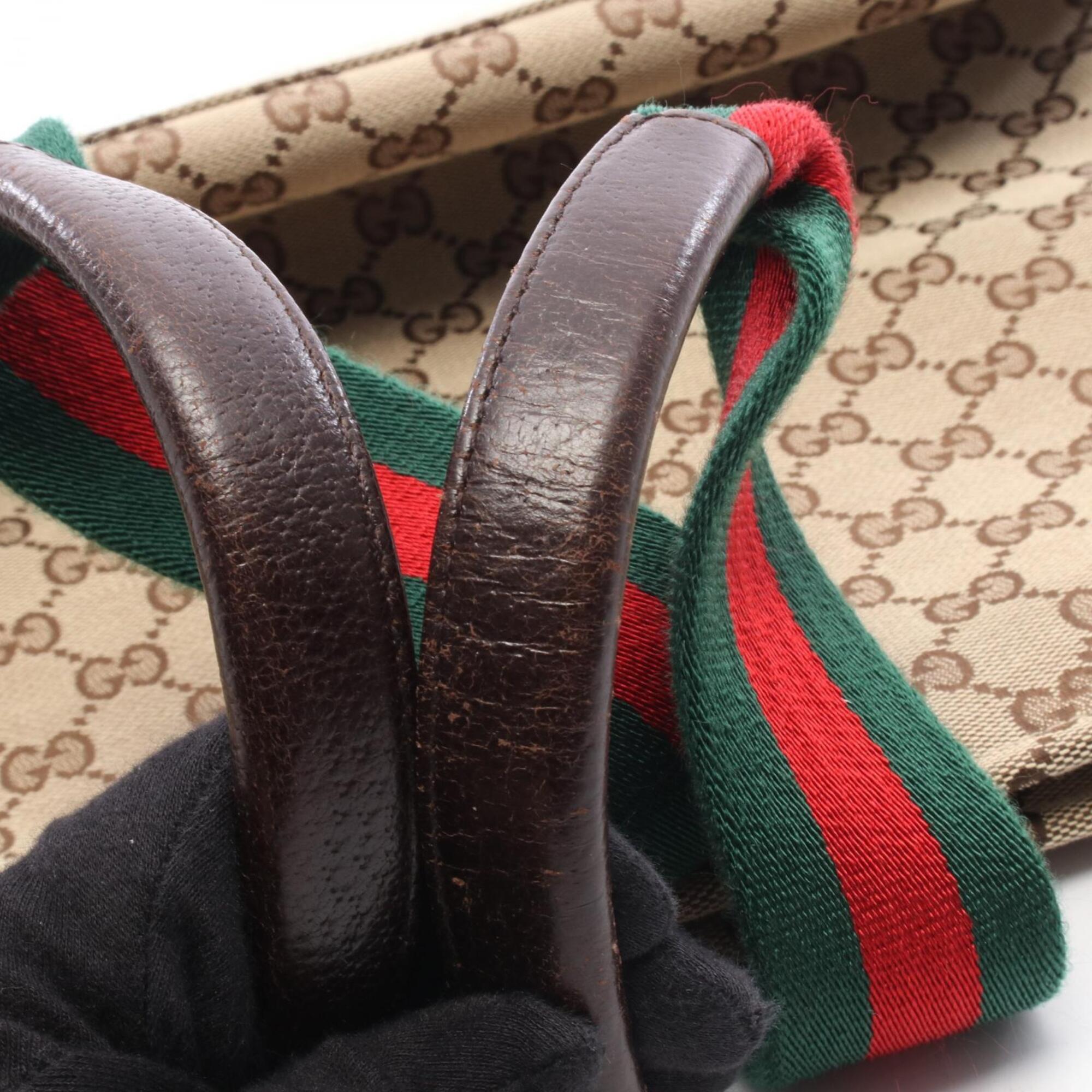 Gucci Beige Brown Multi-Color Canvas Leather Handbag Tote Bag (Pre-Owned)
