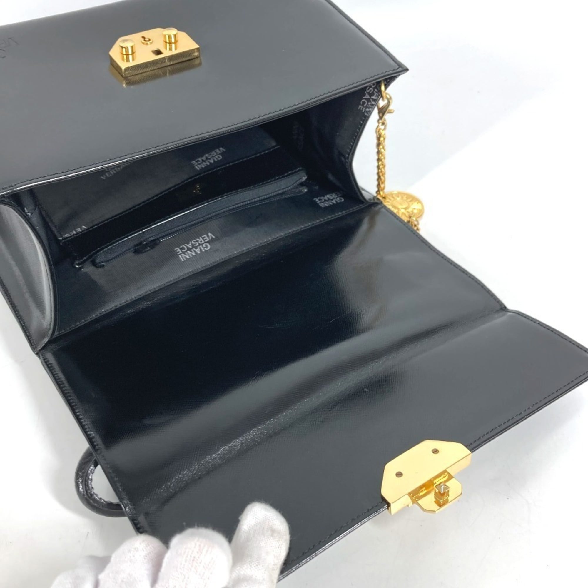 Versace Black Leather Handbag Vanity Bag (Pre-Owned)