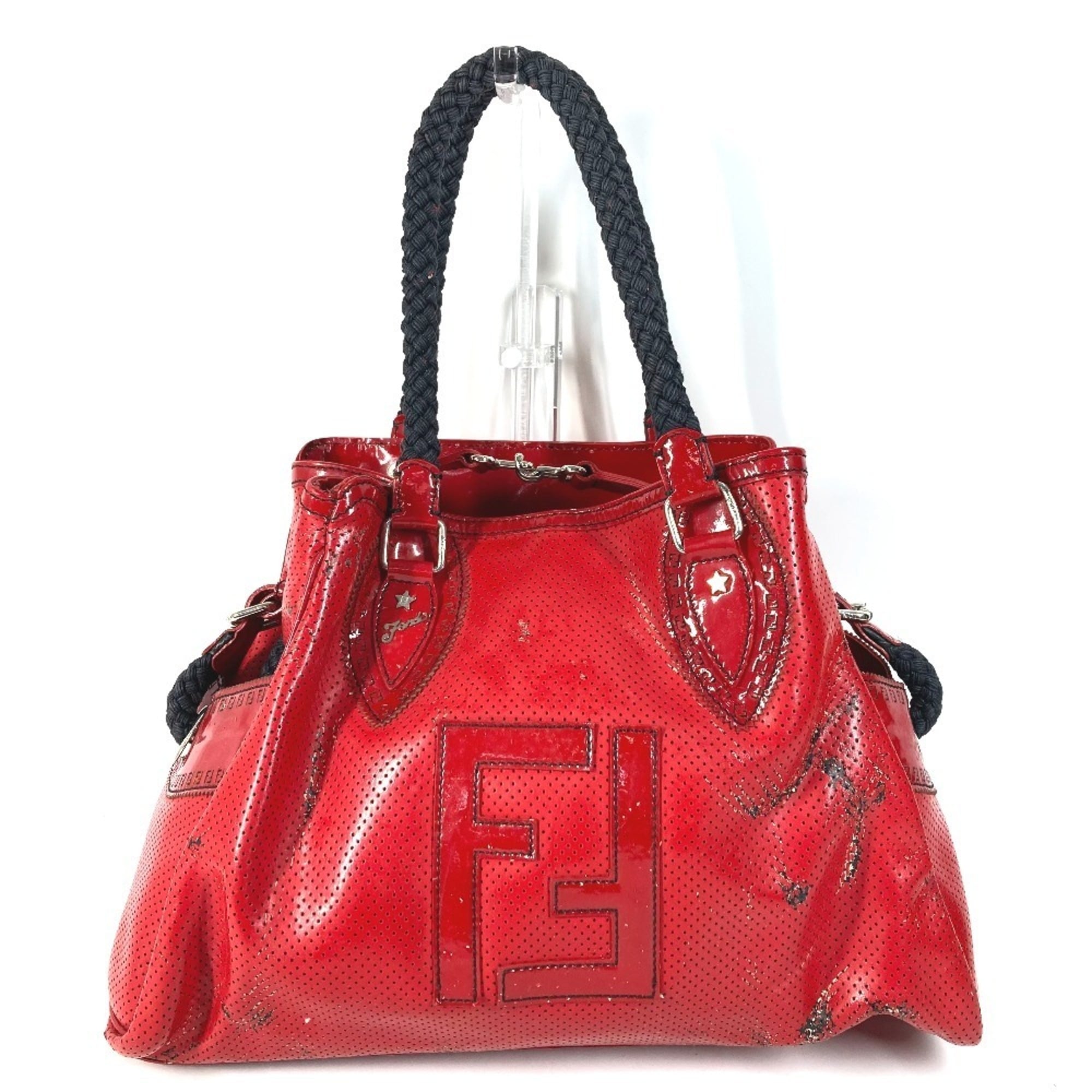 Fendi Black Red Color Shoulder Bag Tote Bag (Pre-Owned)