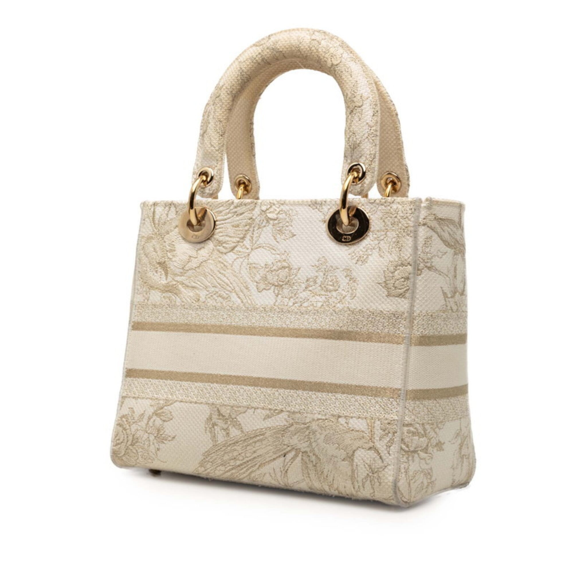 Christian Dior Lady Dior Ivory Canvas Handbag Shoulder Bag (Pre-Owned)